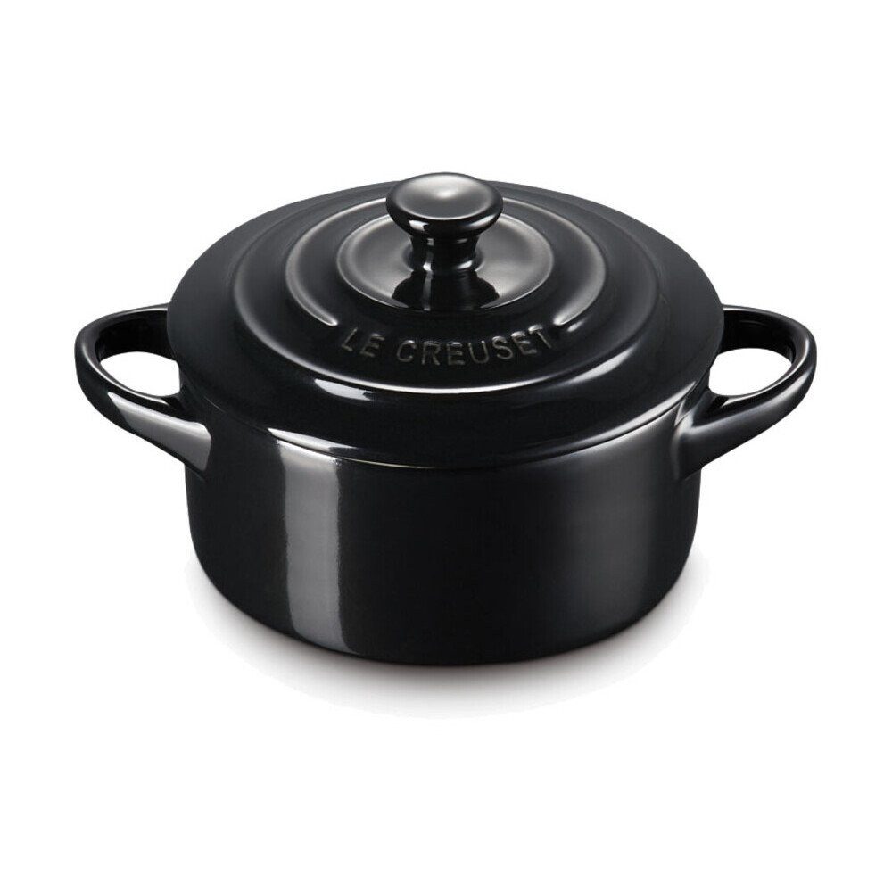 LE CREUSET Auflaufform Mini-Cocotte 10 cm Schwarz, Steinzeug, 250ml, Steinzeug, mikrow.- & spülm.sicher, glasiert, schwarz