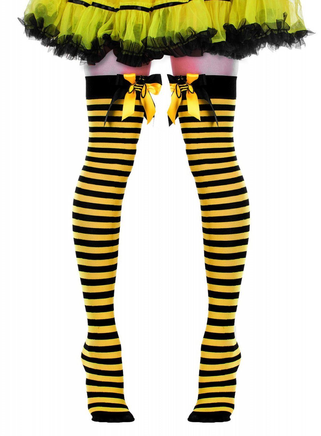 Metamorph Kostüm Ringelstrümpfe Biene schwarz-gelb, Schwarz-gelb geringelte Overknee-Strümpfe