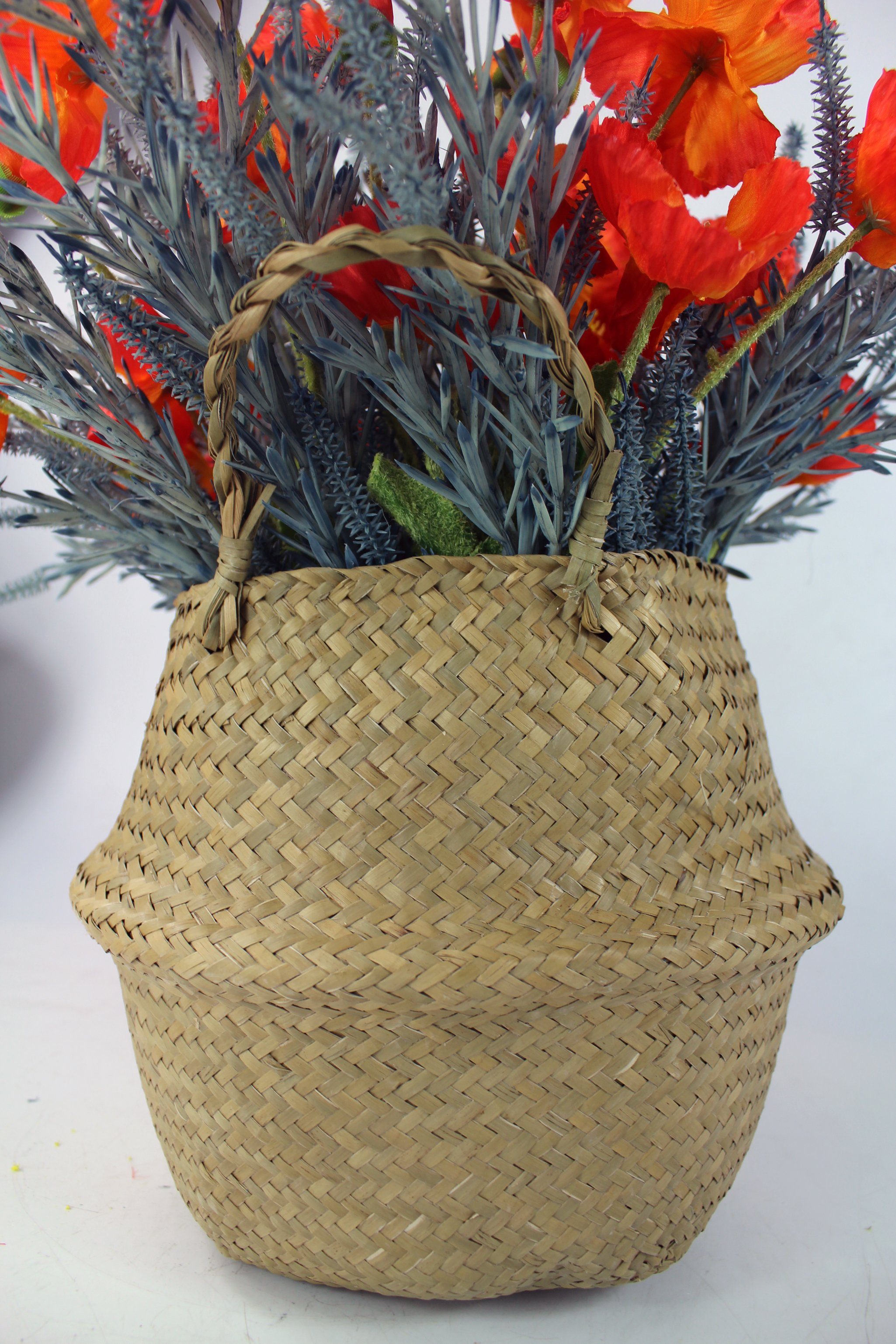 Blumenstrauß im 45 Korb Pflaze wie Kunstpflanze Strauß Kunstpflanze cm, echt Arnusa, Seegras Mohn, künstlicher Kunstblumenstrauß Höhe künstliche