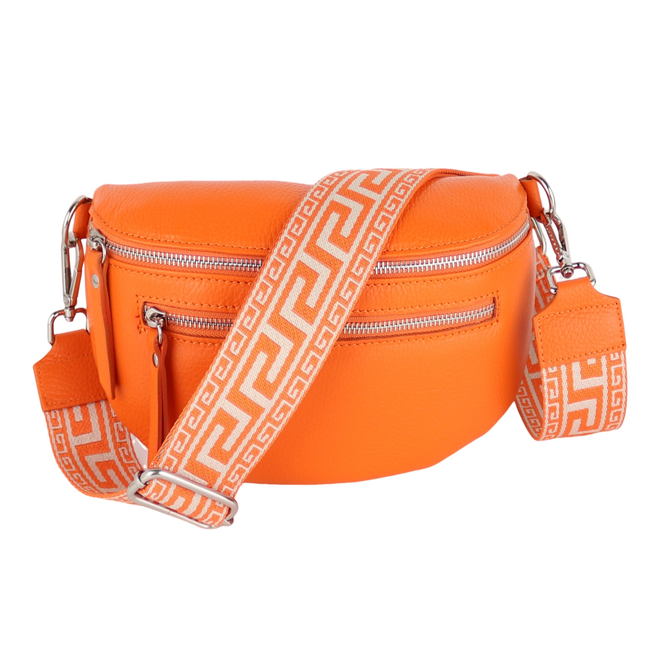 MIRROSI Bauchtasche Damen, Echtleder, Leder, Made in Italy, Umhängetasche, Brusttasche, (Schultertasche für jeden Anlass (1 Tasche & 2 Gurt), Mit zwei Reißverschlüssen, (ca.27x14x8cm), Crossbody Bag, gemusterten& verstellbaren Schulterriemen