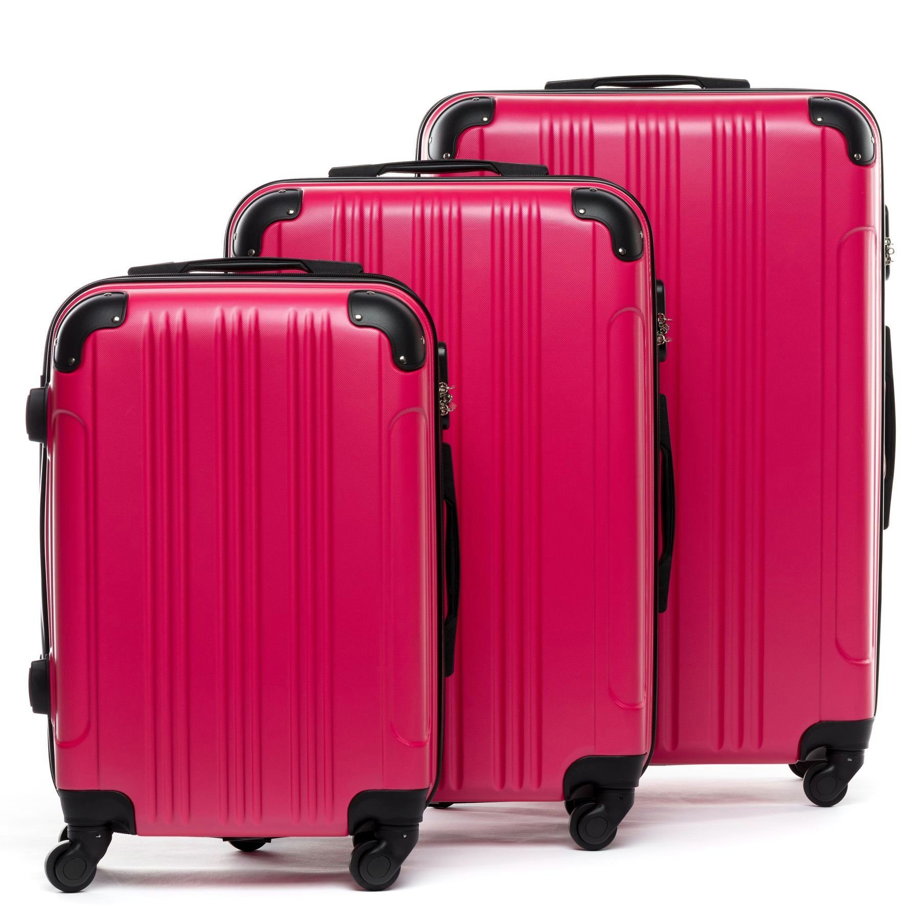 FERGÉ Kofferset Hartschale 3 teilig Koffer Set mit Schutzecken QUÉBEC, 4 Rollen, (3er Kofferset stabil und leicht mit Zahlenschloß, 3 tlg., Hartschalen-Trolley Set 3 Größen Handgepäck Koffer M XL), Hartschale Trolley Set, 4 Rollen, Premium Reisekoffer, Zahlenschloss