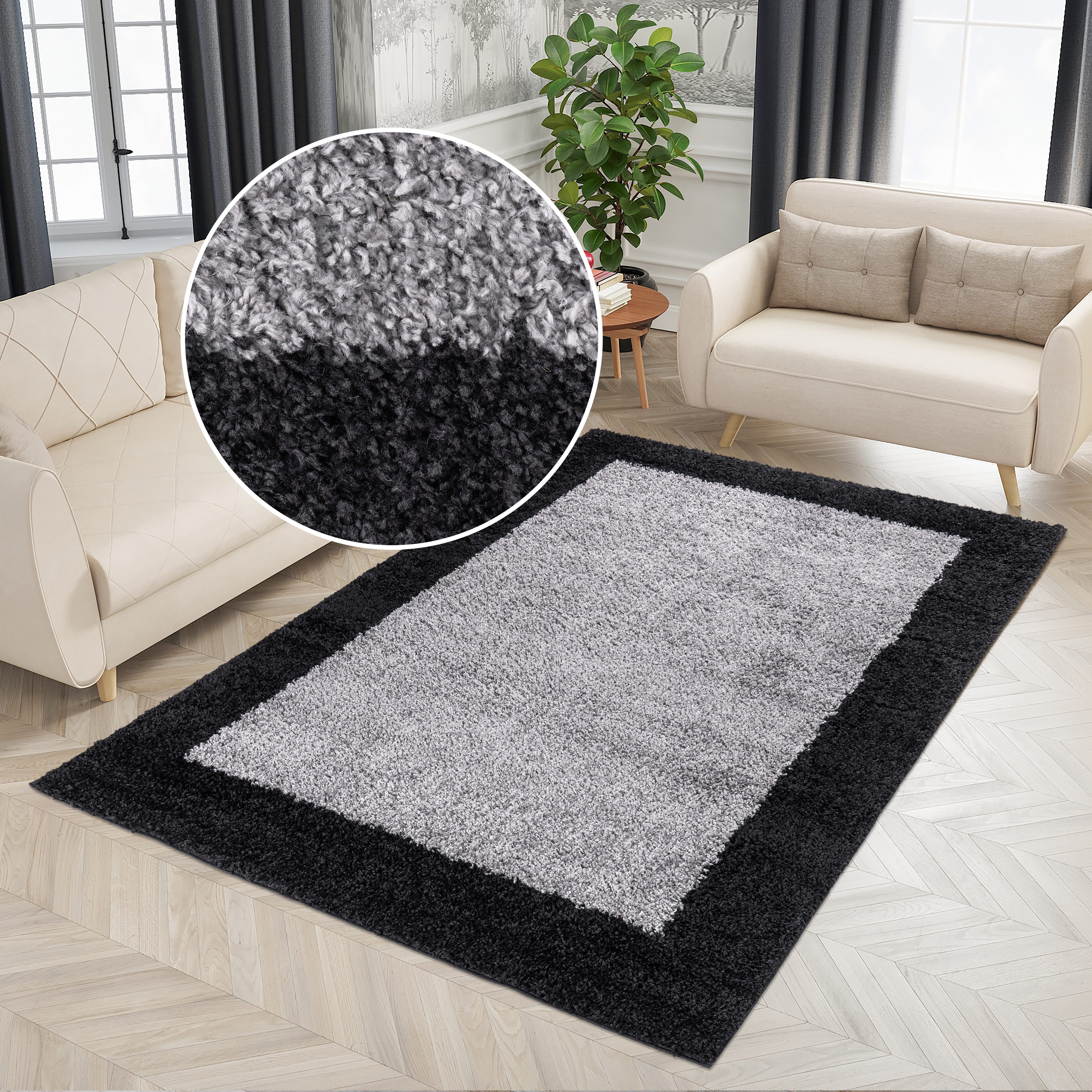 OTTO home Hochflor-Teppich Liams, rechteckig, Höhe: 30 mm, mit Bordüre, besonders weich und kuschelig, Wohnzimmer, Schlafzimmer