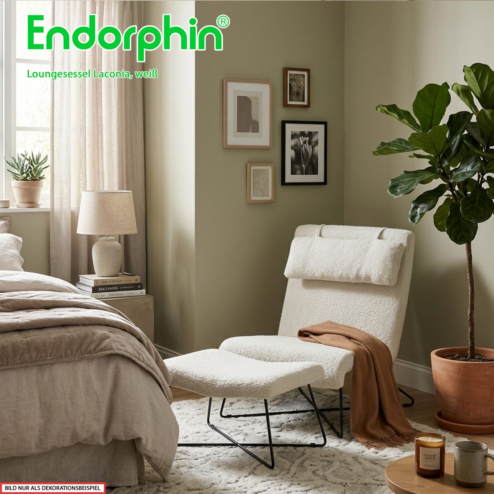 Endorphin Loungesessel Laconia Loungesessel, weiß, mit Hocker & Nackenkissen