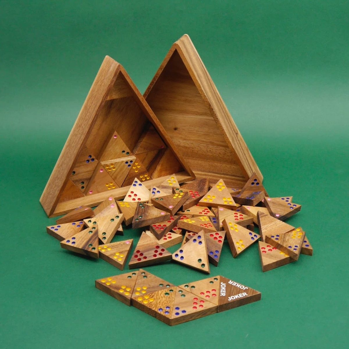 ROMBOL Denkspiele Spiel TRIDOMINO - Variante von Domino inkl. Joker, Legespiel, Holzspiel