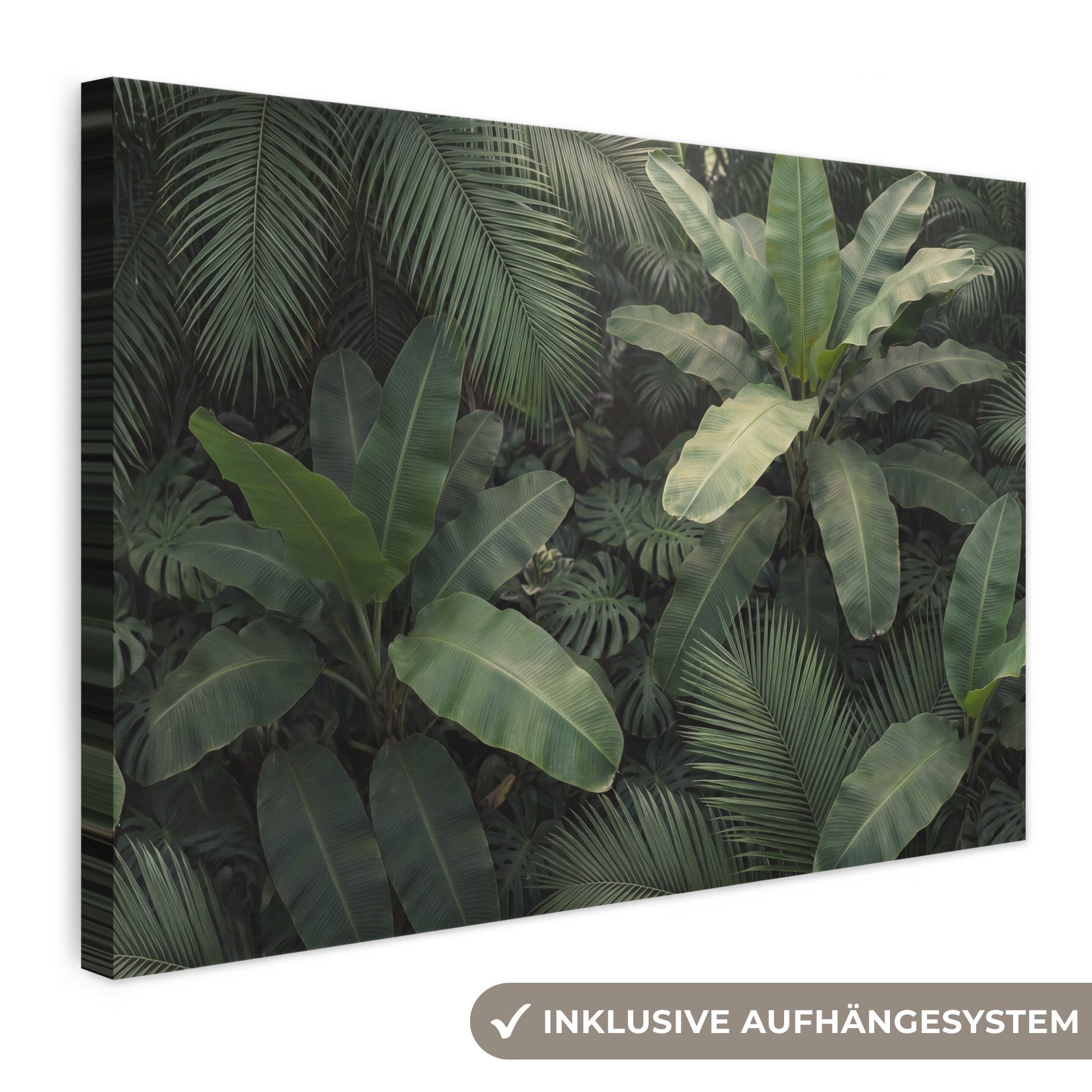 OneMillionCanvasses® Leinwandbild Blätter – Grün – Tropisch – Natur, Fotodruck (1 St), Leinwand Bilder Klein, Wand Dekoration Aesthetic 30x20 cm
