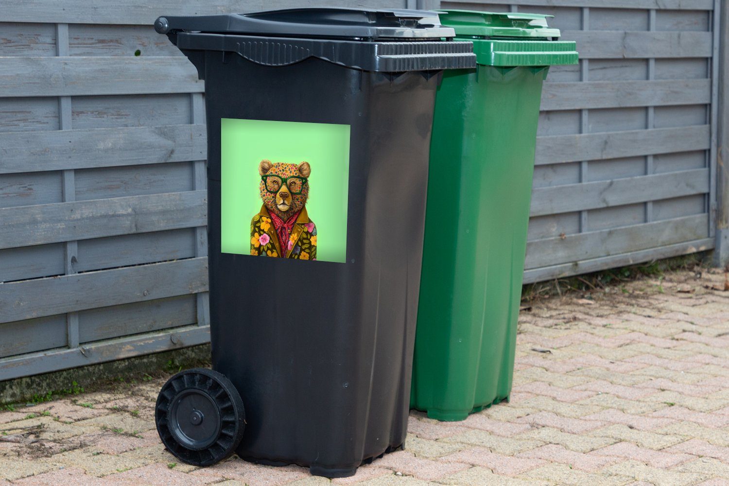 Abfalbehälter - - (1 Tier Mülltonne, Bär Farben Wandsticker - Sticker, - Brillen Container, MuchoWow Mülleimer-aufkleber, Blumen St),