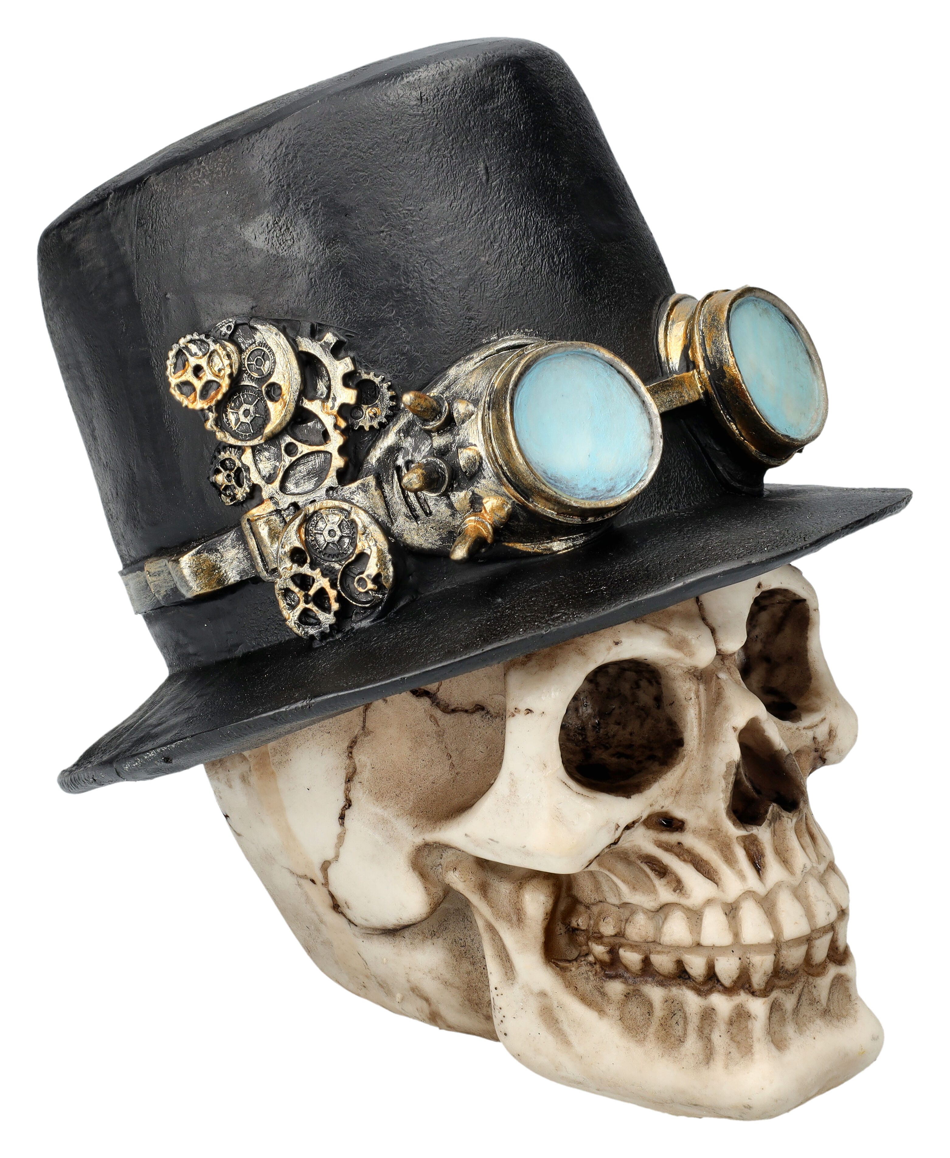 Figuren Shop GmbH Dekofigur Totenkopf - Steampunk Gentleman mit Zylinder - Totenschädel Dekofigur