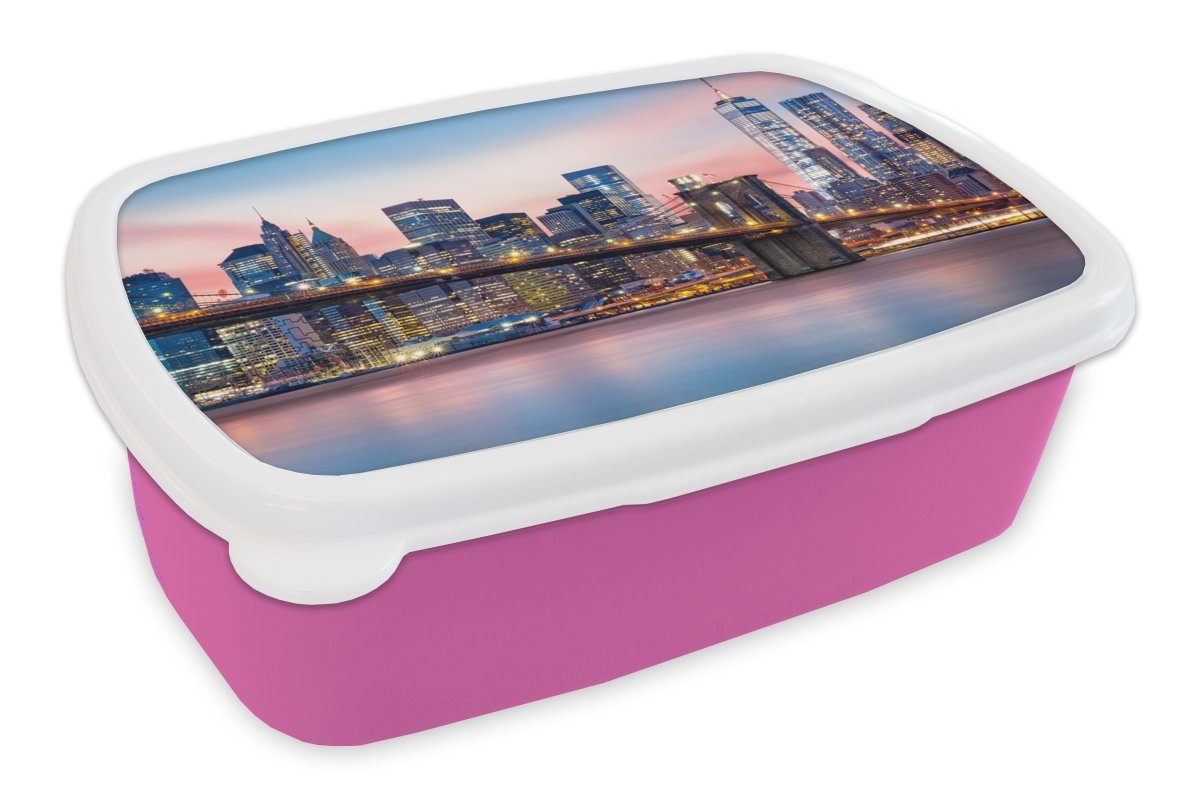 Erwachsene, Brooklyn-Brücke für Snackbox, Brotbox Brotdose Beleuchtung, Kinder, rosa (2-tlg), Kunststoff, MuchoWow Mädchen, Kunststoff Lunchbox - New - York