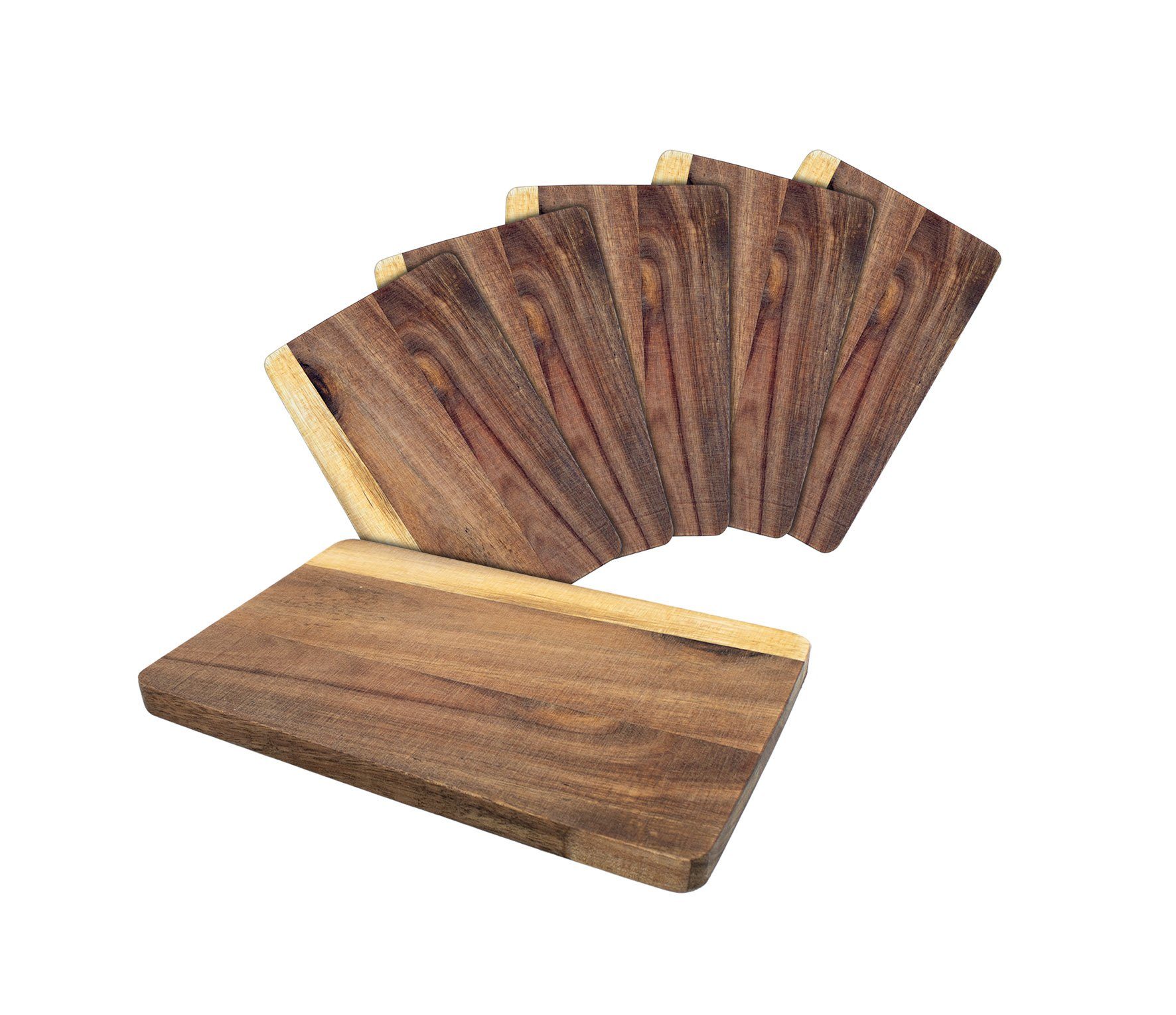 Spetebo Brotschneidebrett Akazien Schneidebrettchen 22 x 14 cm, Holz, (Packung, 6-St., 6 tlg), 6er Set - Küchenbrett aus Holz