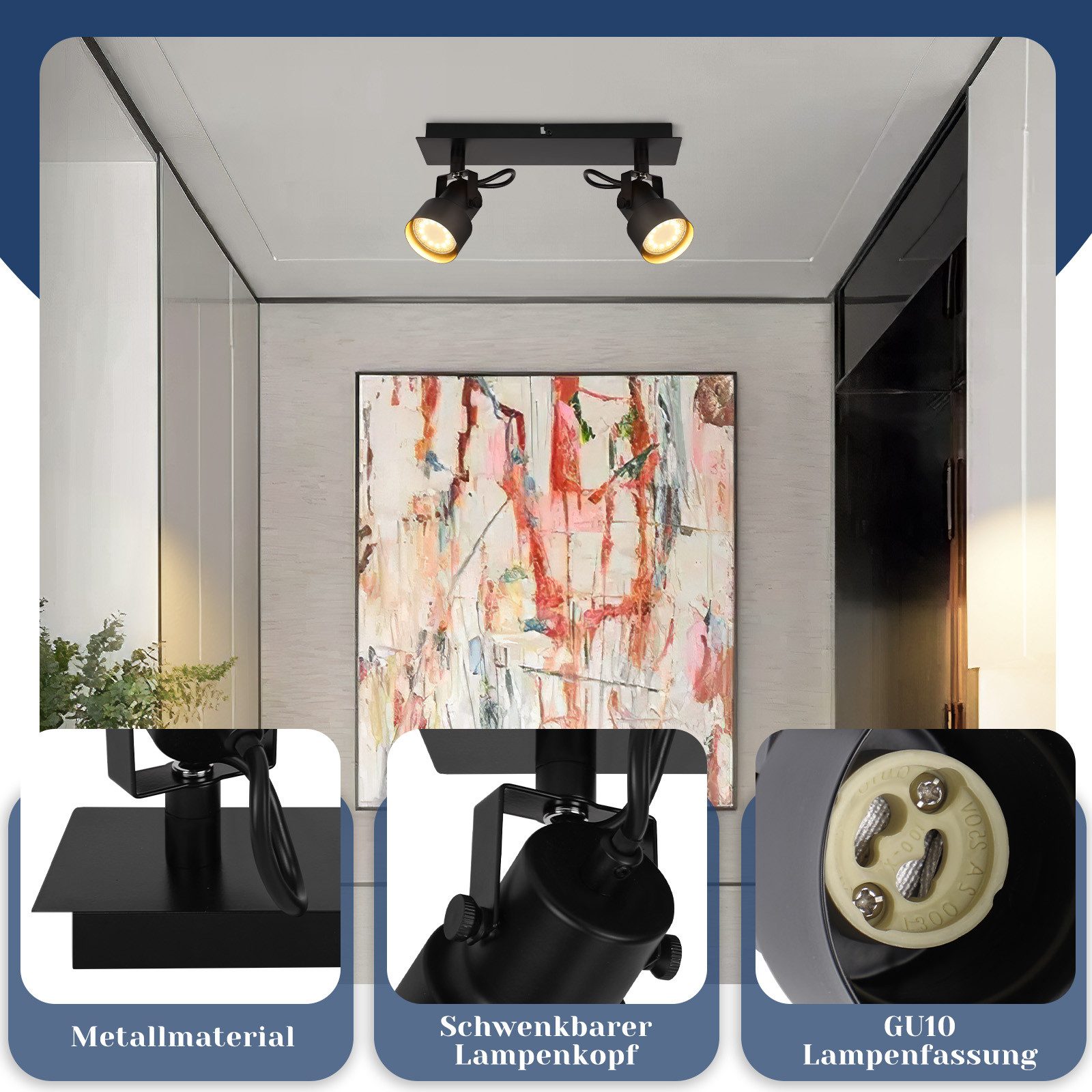 Nettlife Deckenstrahler Deckenstrahler Schwarz 350° Drehbar GU10, Drehbar, günstig online kaufen