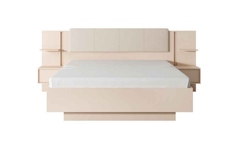 MOEBLO Bett Calor K mit Nachtische (Doppelbett mit Kopfstütze, Rahmenbettgestell, mit Bettkasten), B: 160 cm / T: 202,2 cm / H: 27 cm