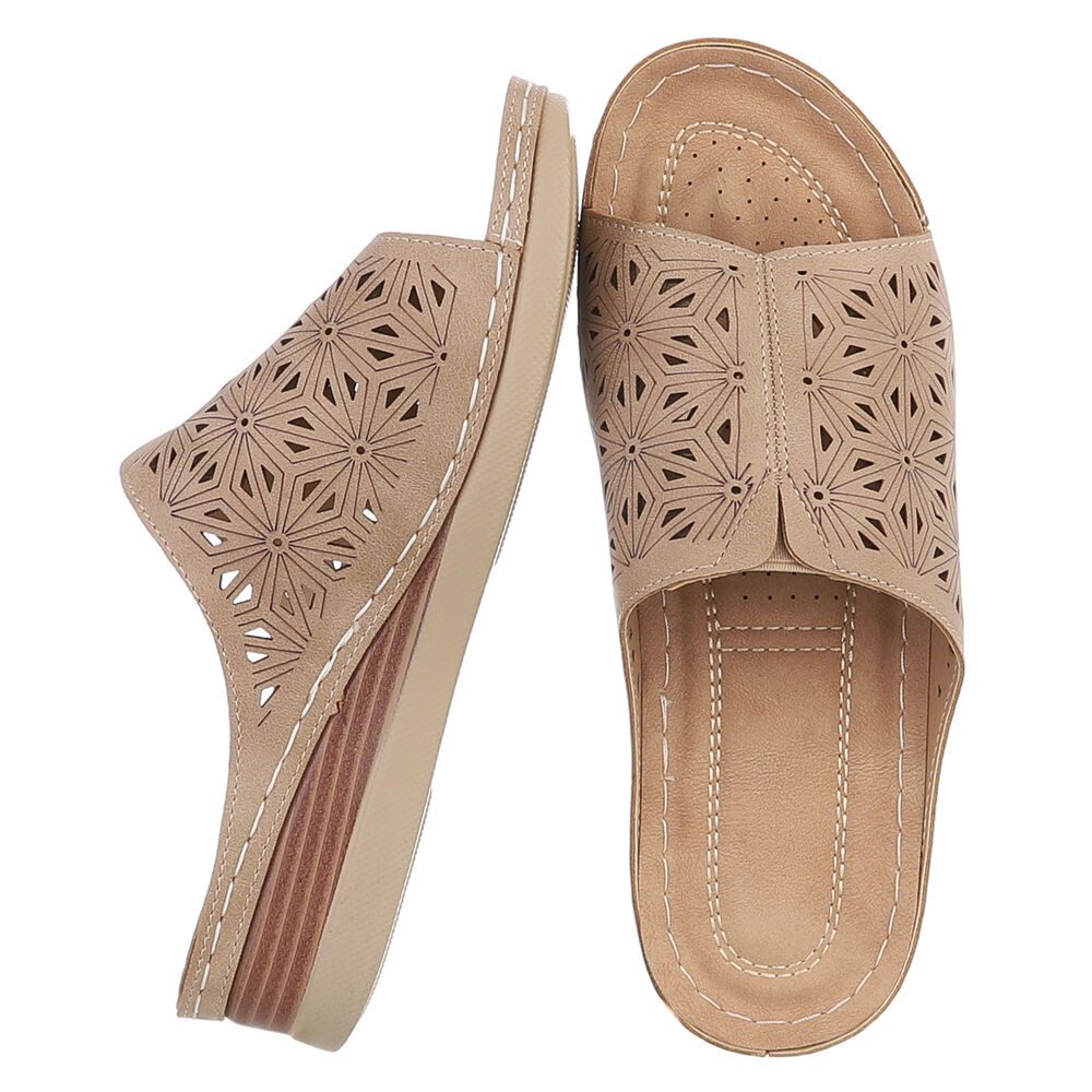 Ital-Design Damen Pantolette mit Lochprägung und Keilsohle Pantolette (91849285) Keilabsatz/Wedge Keilsandaletten in Hellbraun