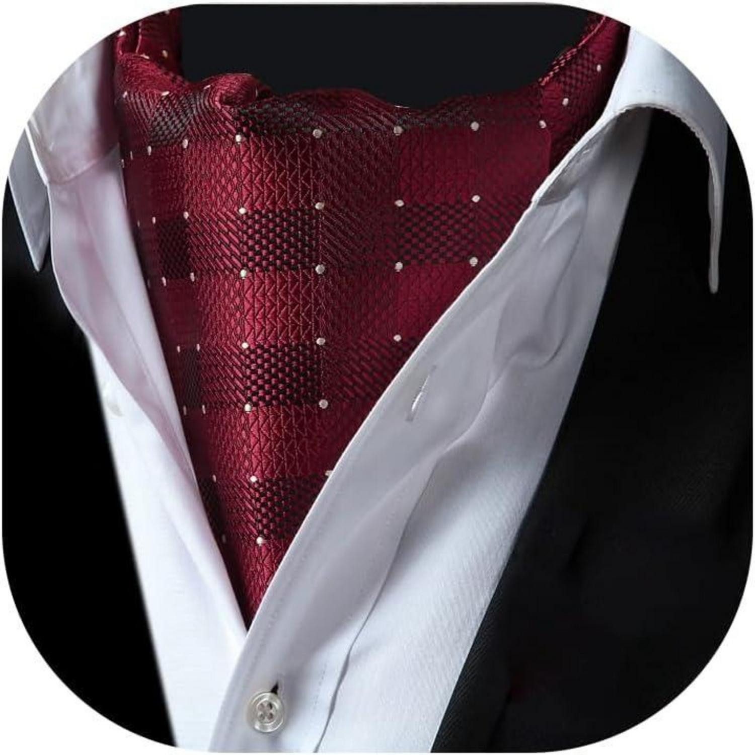 LuxusKollektion Krawatte Krawattenschal Herren Ascot Hochzeit gepunktet Burgund-3