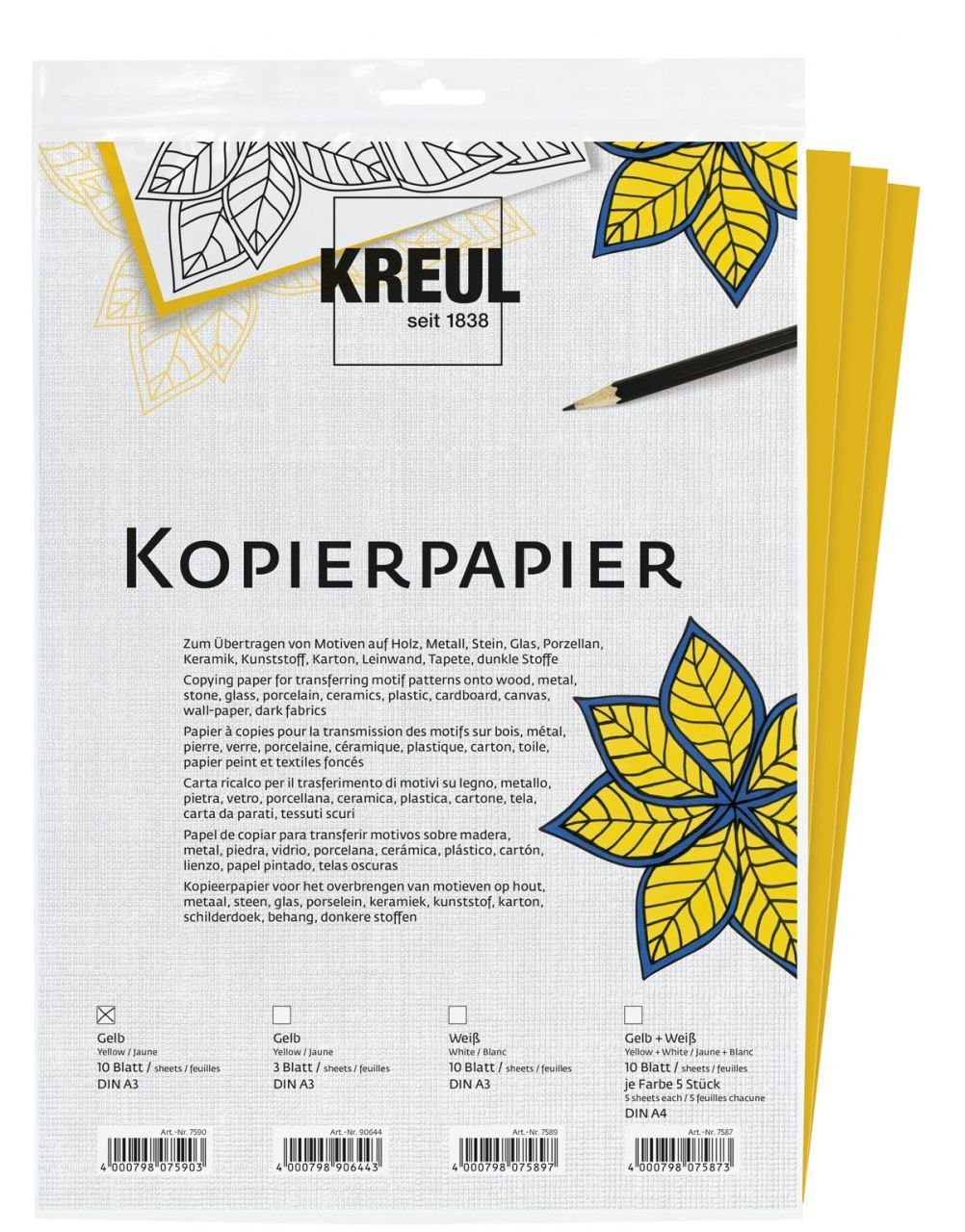Kreul Drucker- und Kopierpapier Kreul Kopierpapier Gelb 3 Bögen DIN A3