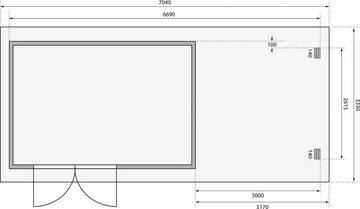 Karibu Gartenhaus Schloßsee 8, BxT: 704x333 cm, mit Boden, Anbaudach und Rückwand