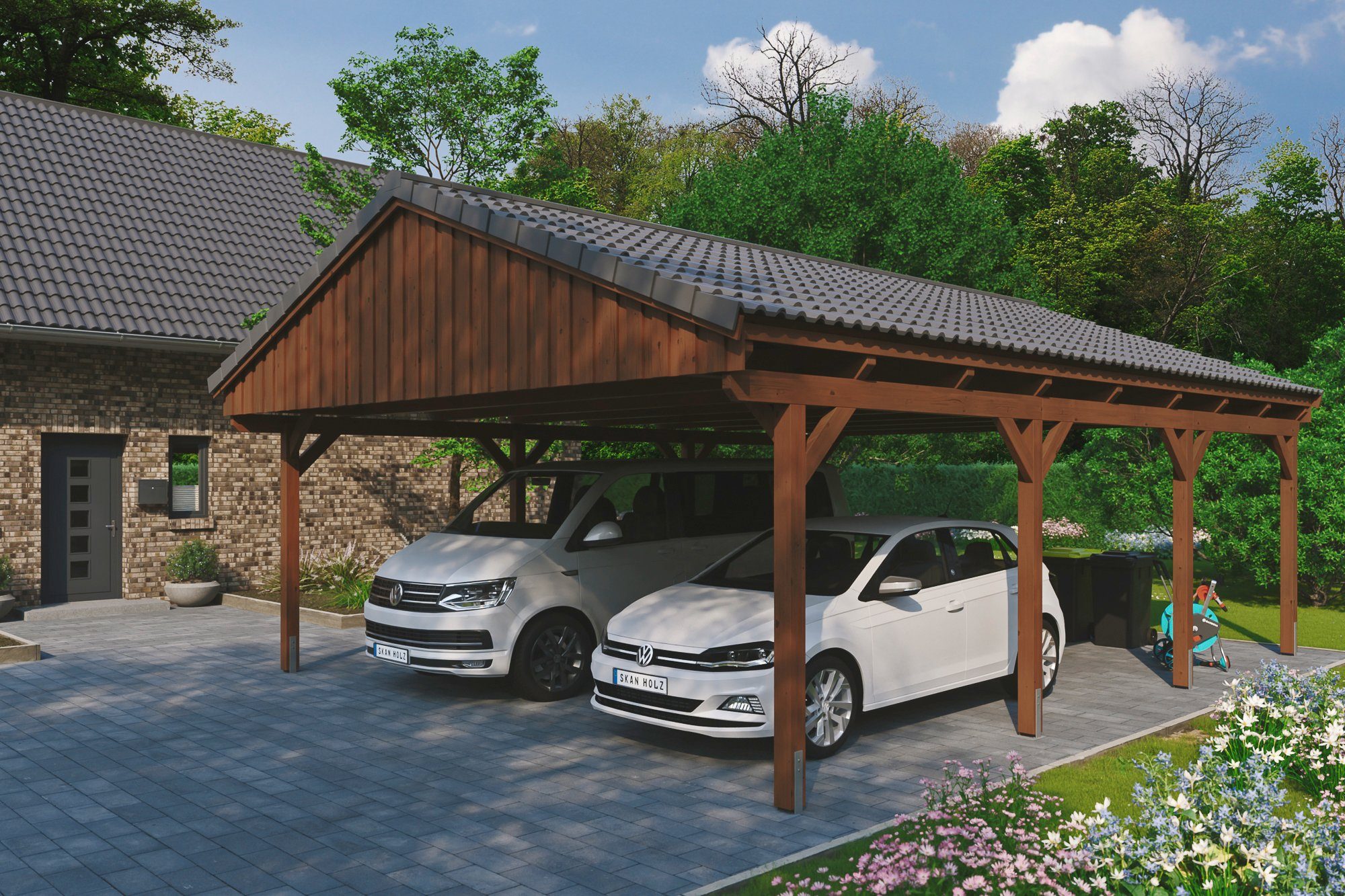 Skanholz Doppelcarport Fichtelberg, mit 574 Einfahrtshöhe, Dachlattung cm, BxT: cm 618x808