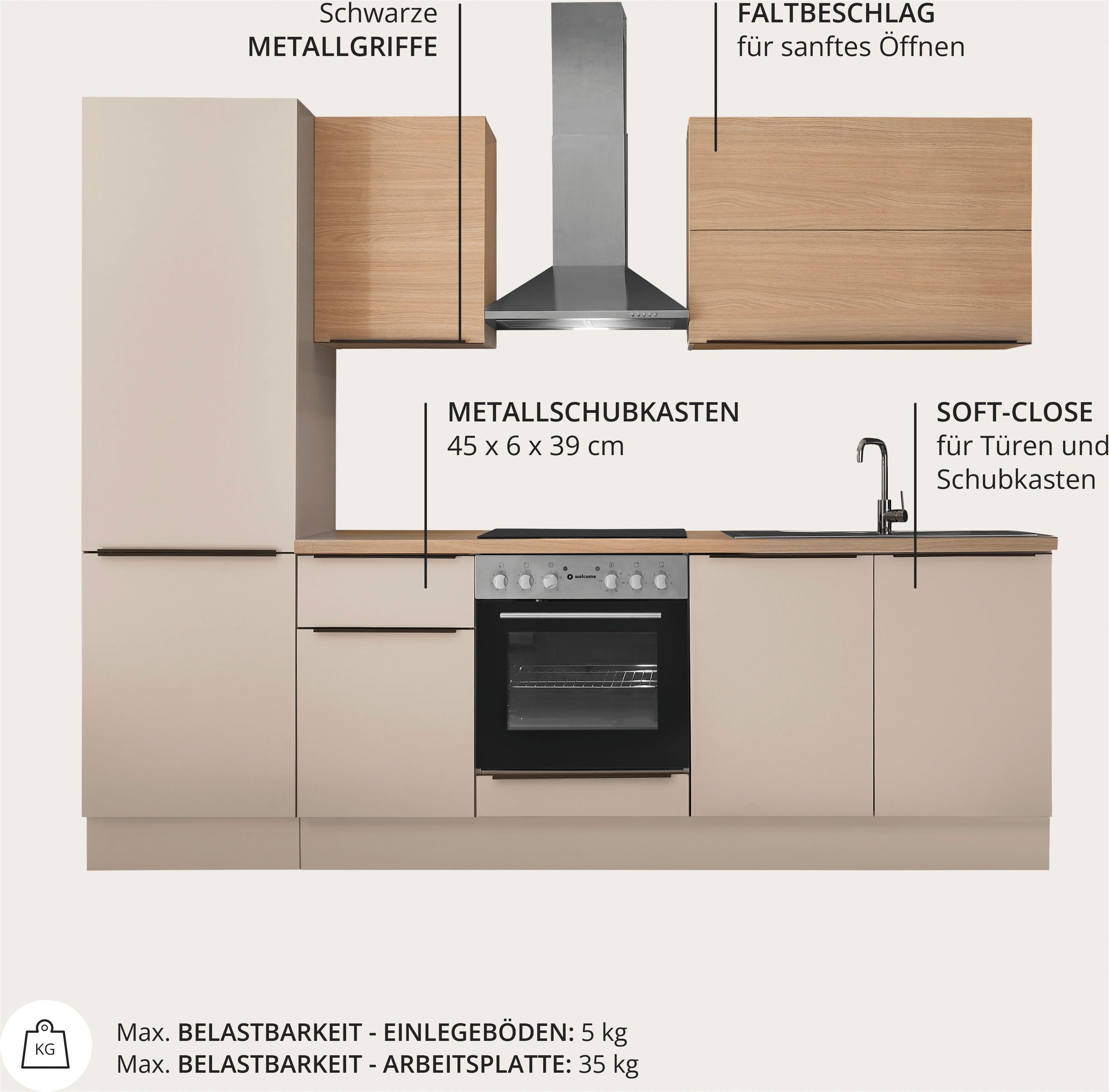 KOCHSTATION Küchenzeile Cocco B/H/T 270x211x60 cm, Breite 270 cm, wahlweise mit E-Geräten und Induktion