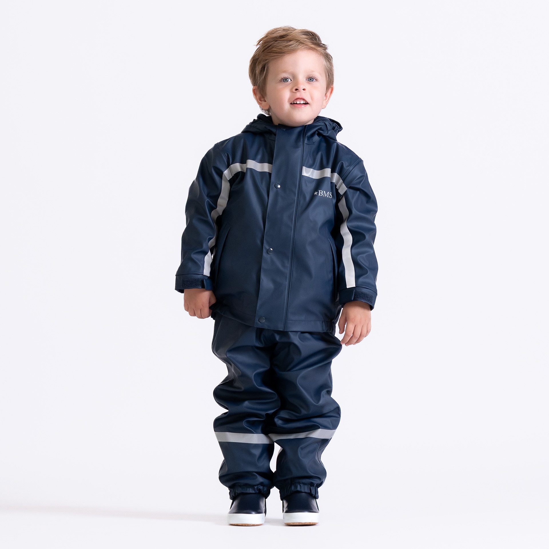 BMS Allwetterjacke gefütterte Kinderregen- und Matschjacke Rückenteil länger geschnitten