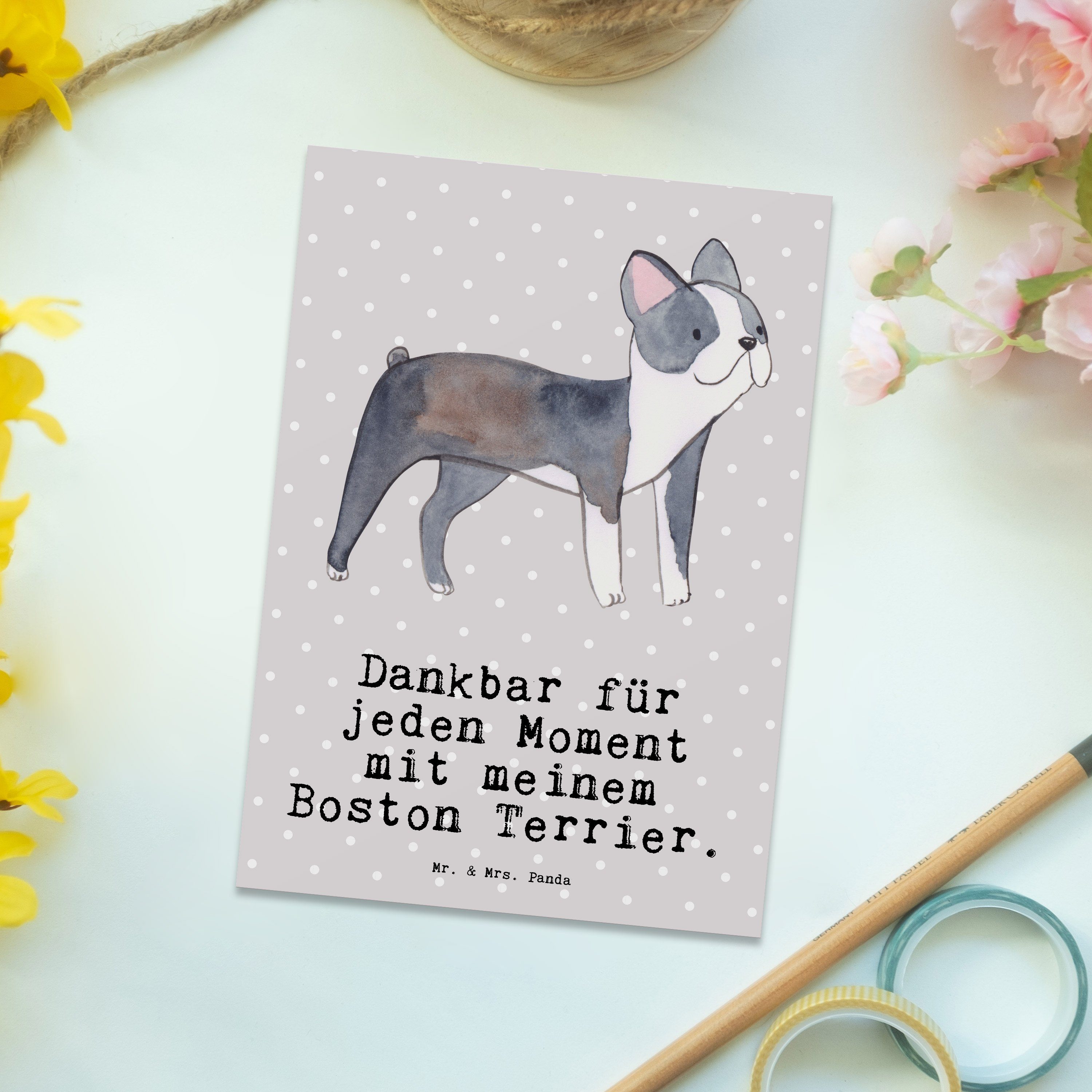 Mr. & Geschenkkarte, Boston Pastell - - Gebur Postkarte Terrier Geschenk, Mrs. Grau Moment Panda