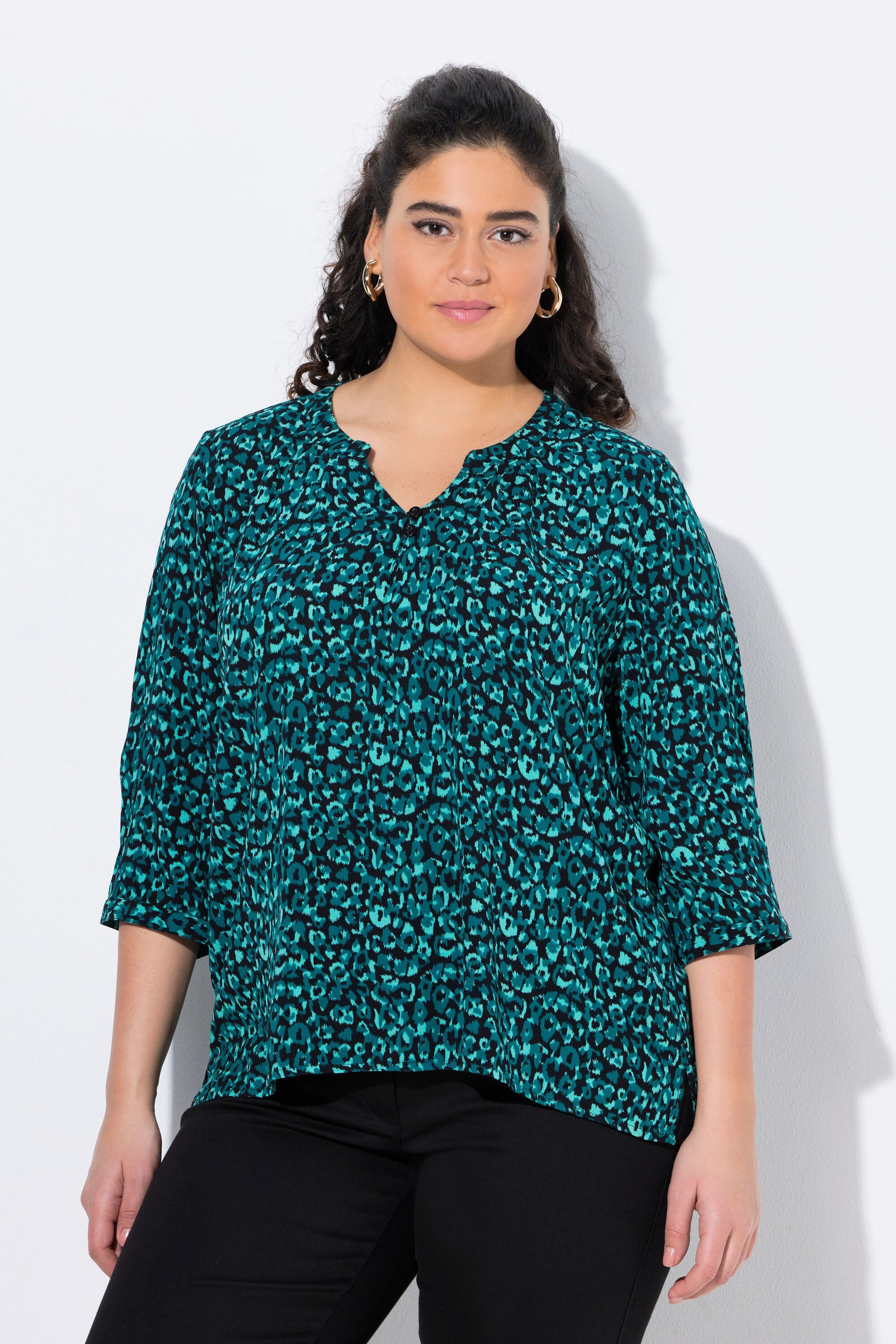 Ulla Popken Tunika Tunika bedruckt Rundhals Knöpfe 3/4-Arm günstig online kaufen