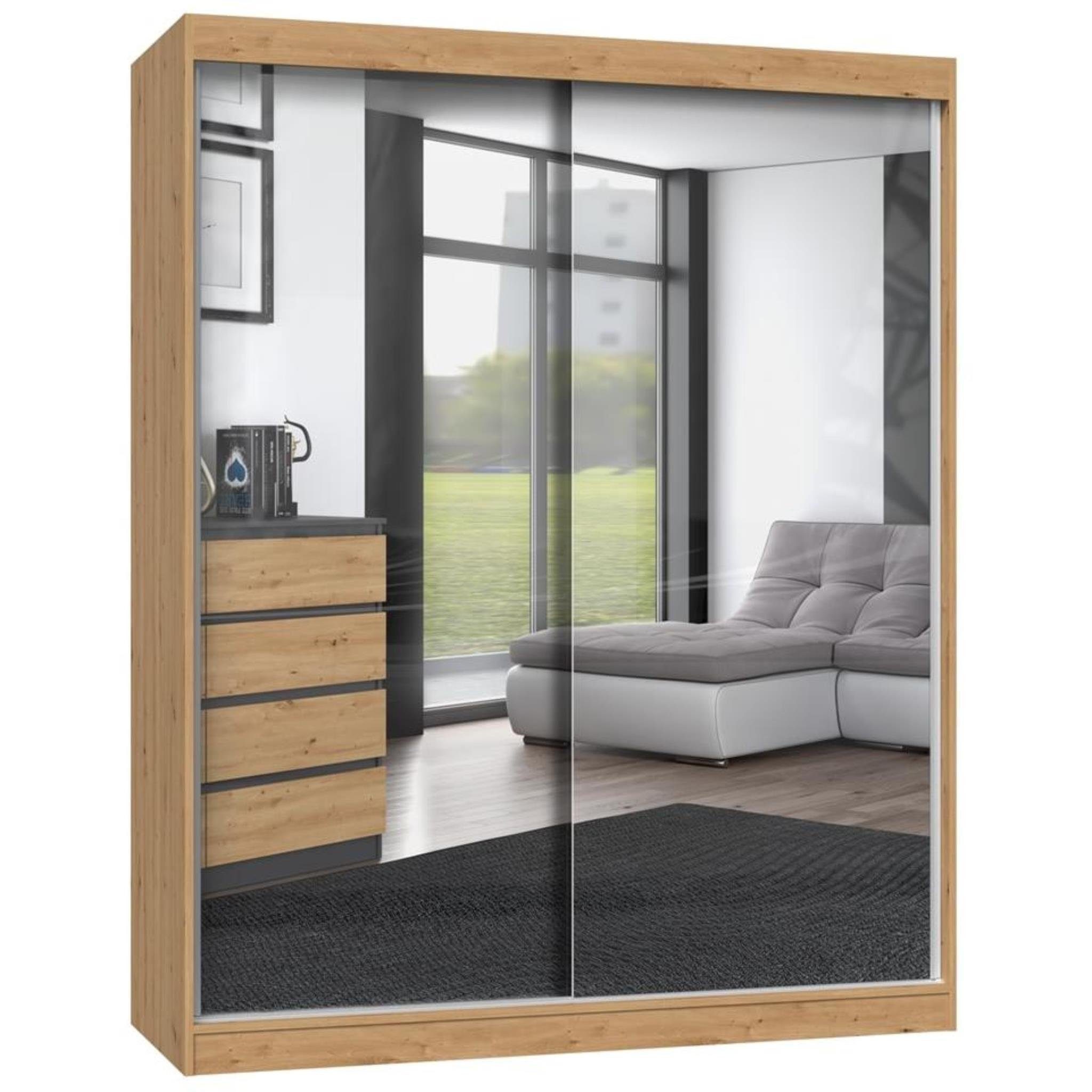 Beautysofa Schiebetürenschrank Luxury (Spiegelschrank mit 2 Türen, Kleiderschrank mit große Spiegel)