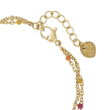 Made by Nami Edelstahlarmband Zweireihiges Armband Damen Gold aus Edelstahl mit bunten Perlen, 20 + 5 cm Länge Wasserfest Chakra Schmuck Bunt