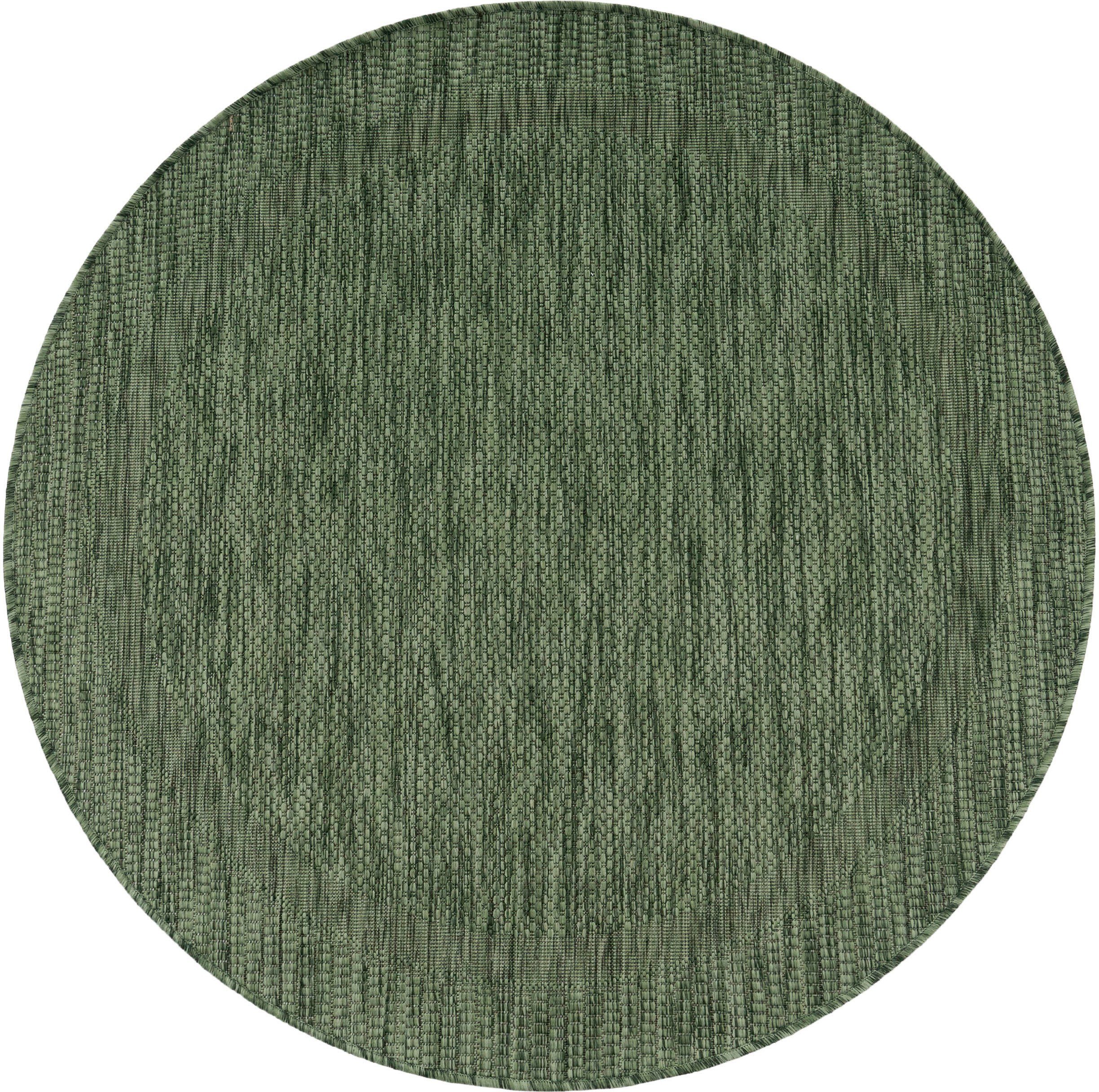 Teppich Roma 272, Paco Home, rund, Höhe: 4 mm, Flachgewebe, meliert, mit dezenter Bordüre, In- und Outdoor geeignet grün