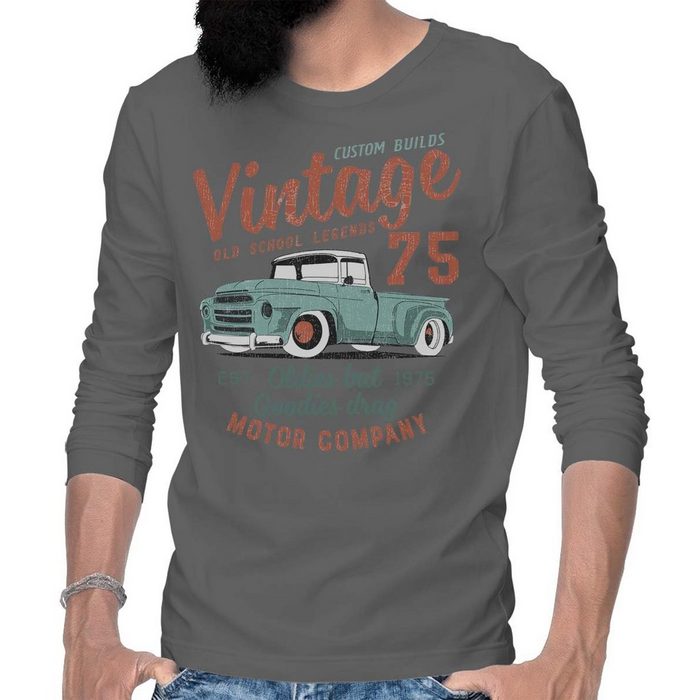 Rebel On Wheels Longsleeve Herren Langarm T-Shirt Vintage Truck 75 mit Auto / US-Car Motiv