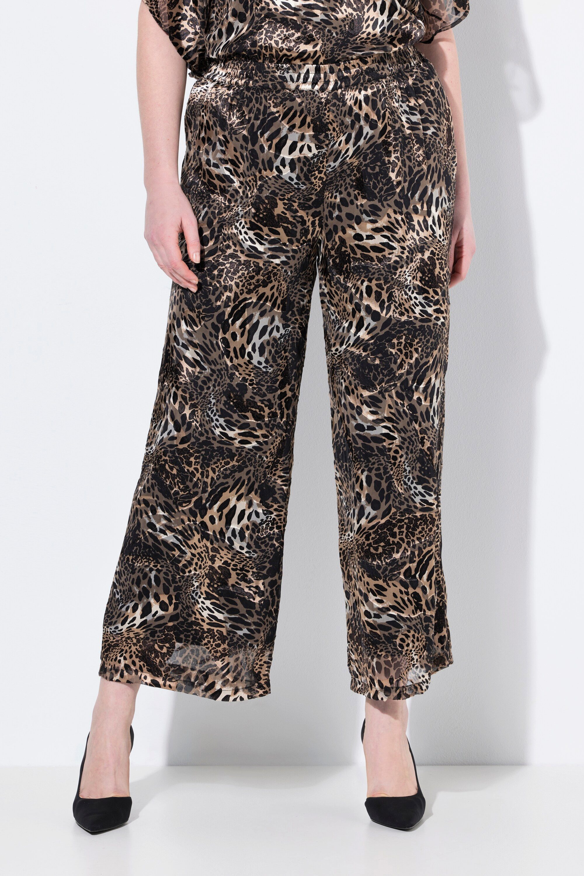 Ulla Popken Schlupfhose Chiffon-Hose doppellagig weites Bein Elastikbund