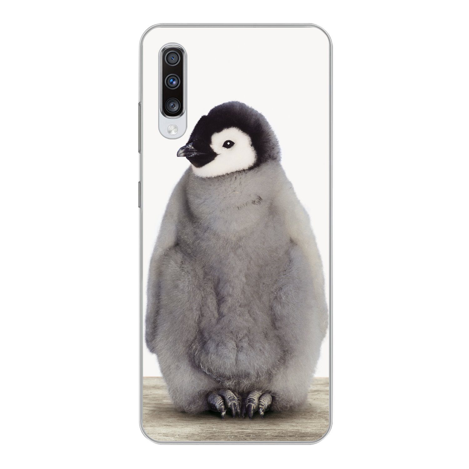 MuchoWow Handyhülle für Samsung Galaxy A70 Kinder - Pinguin - Grau - Tiere - Mädchen - Jun, Phone Case, Silikon, Schutzhülle Dünn