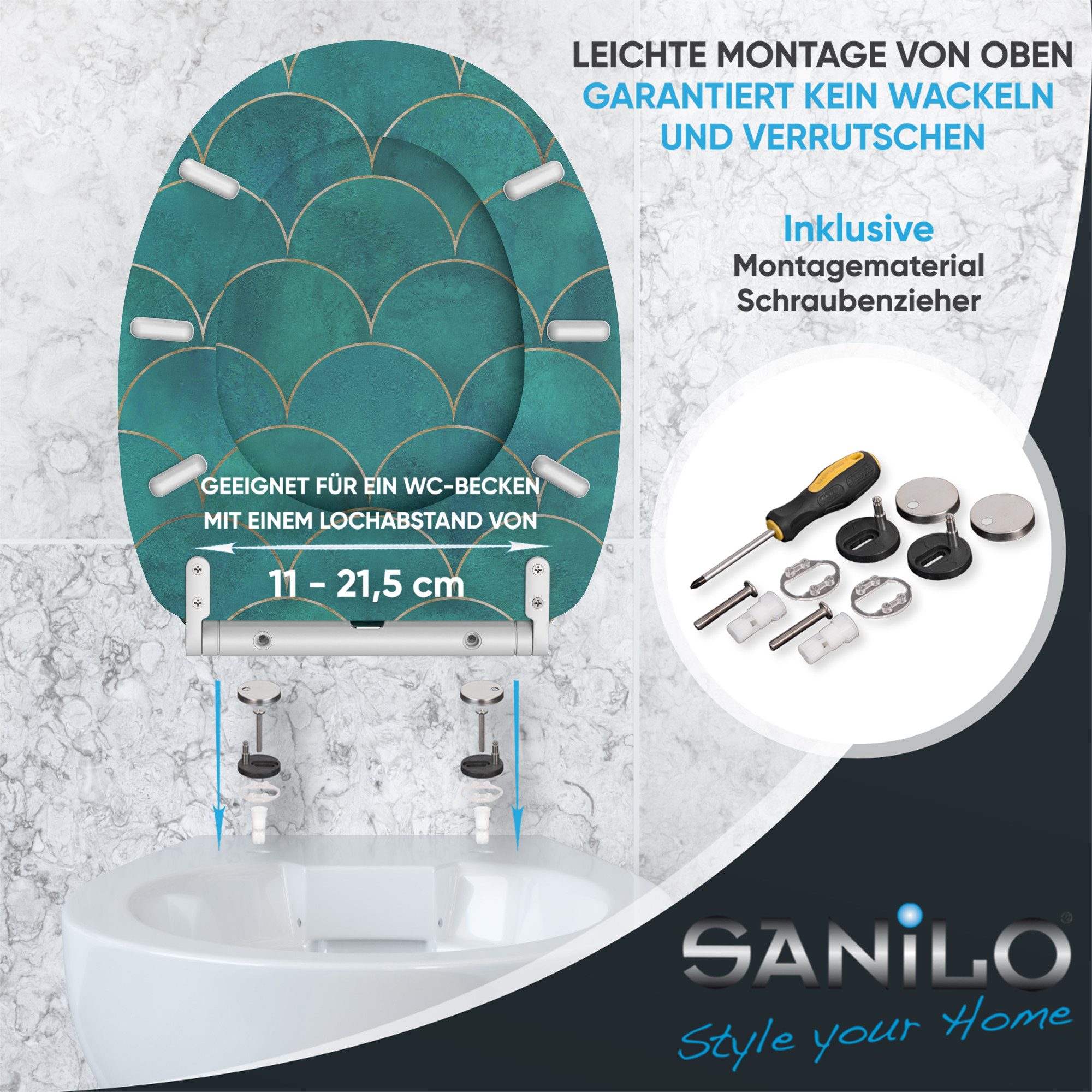 Sanilo WC-Sitz Aquarell mit Absenkautomatik & Quick Release, Premium Toilettendeckel, abnehmbar, leichte Montage von oben – Bild 5 von 5