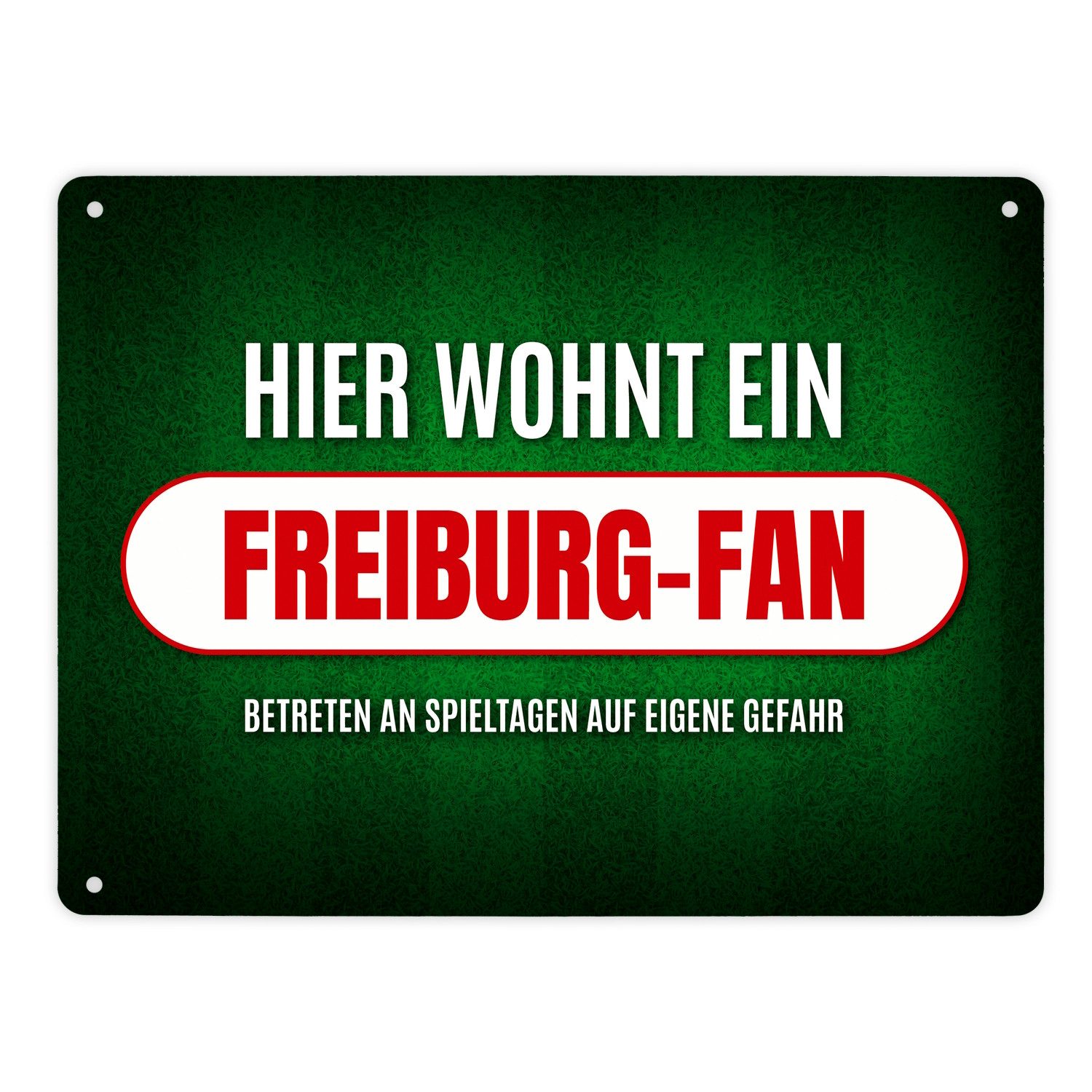 speecheese Metallschild Metallschild XL mit Spruch: Hier wohnt ein Freiburg Fan Schild