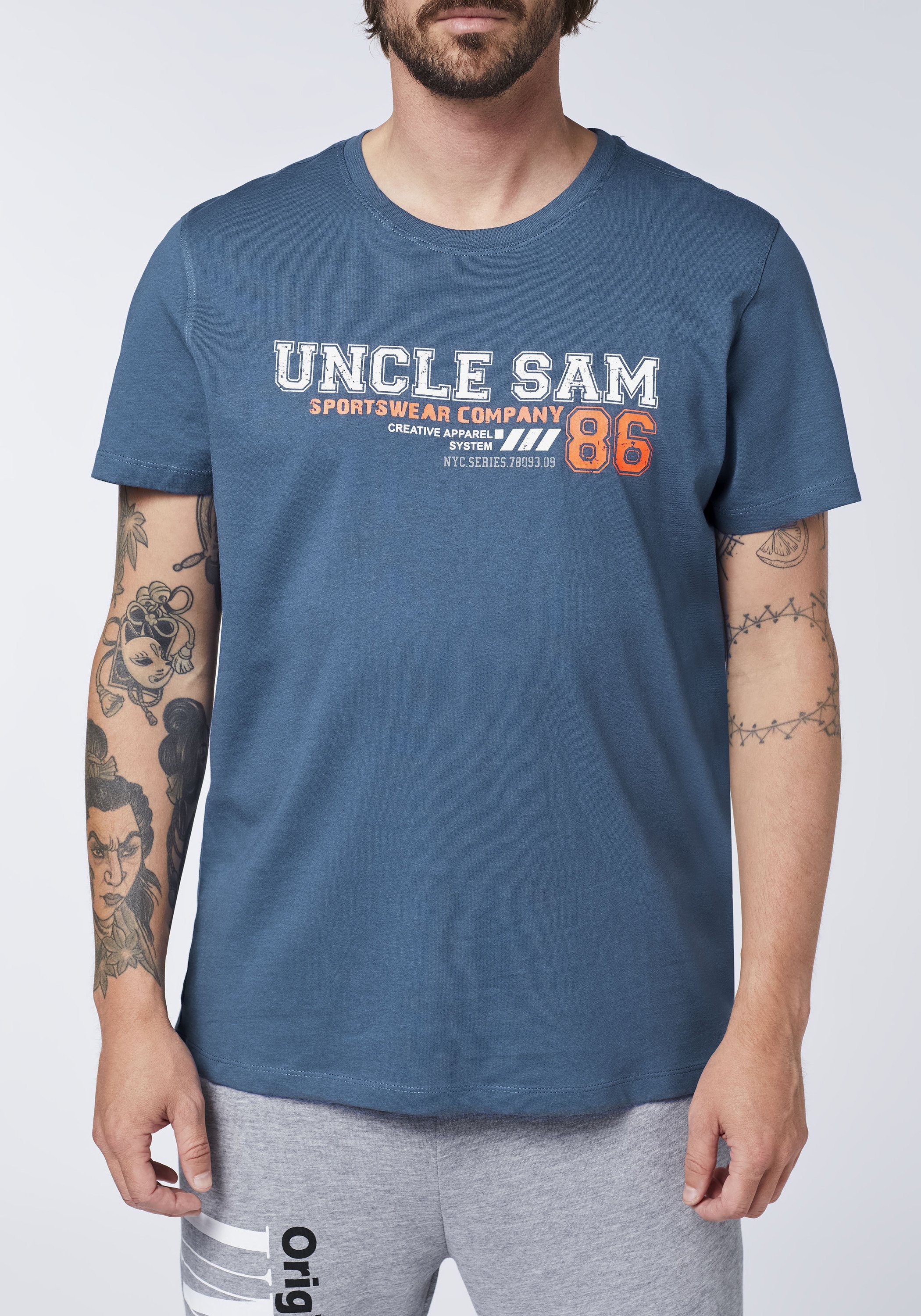 Blue 19-4026 Print-Shirt Single-Jersey Uncle soften Ensign aus Sam