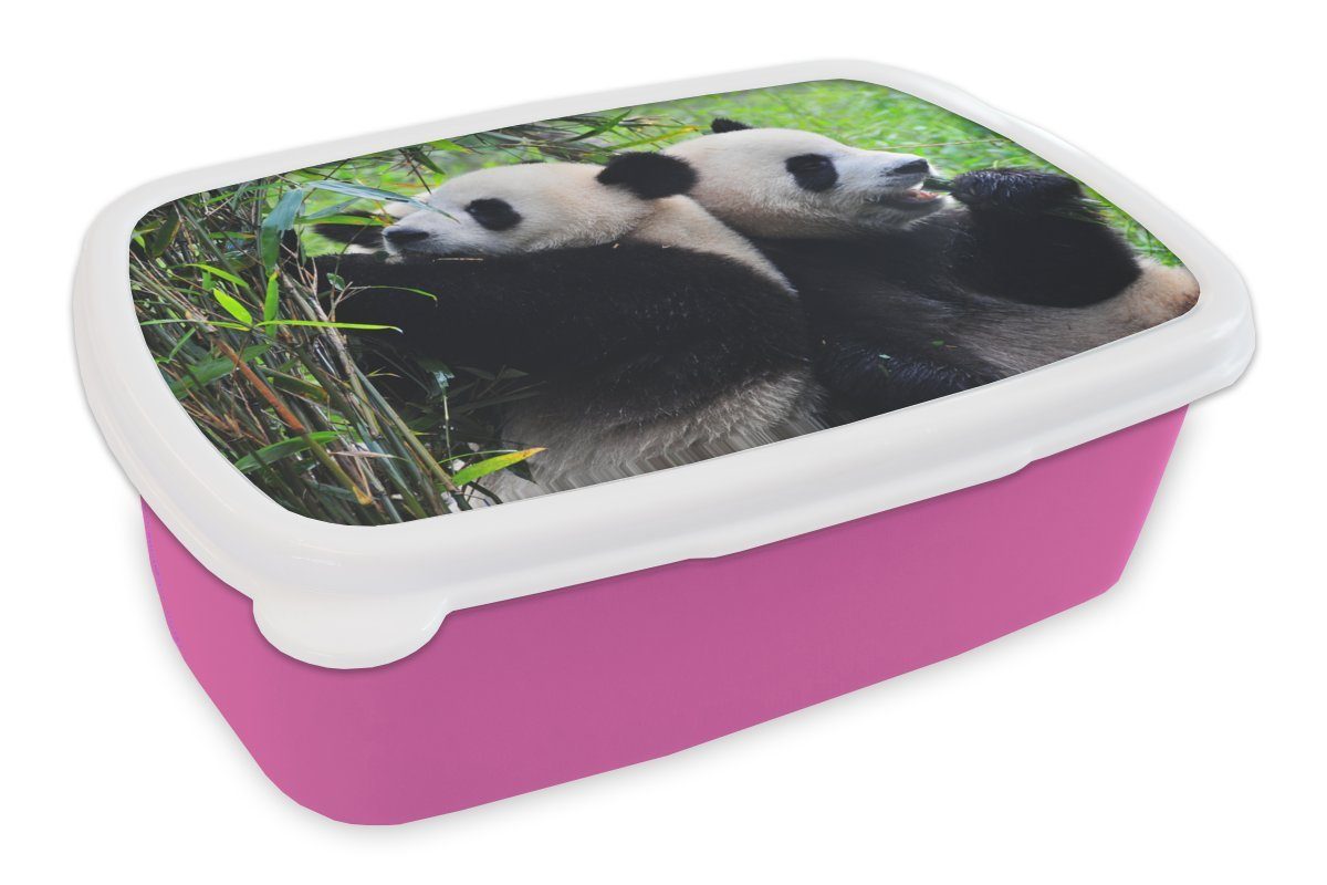 MuchoWow Lunchbox Panda - Bambus - Natur, Kunststoff, (2-tlg), Brotbox für Erwachsene, Brotdose Kinder, Snackbox, Mädchen, Kunststoff rosa | Lunchboxen