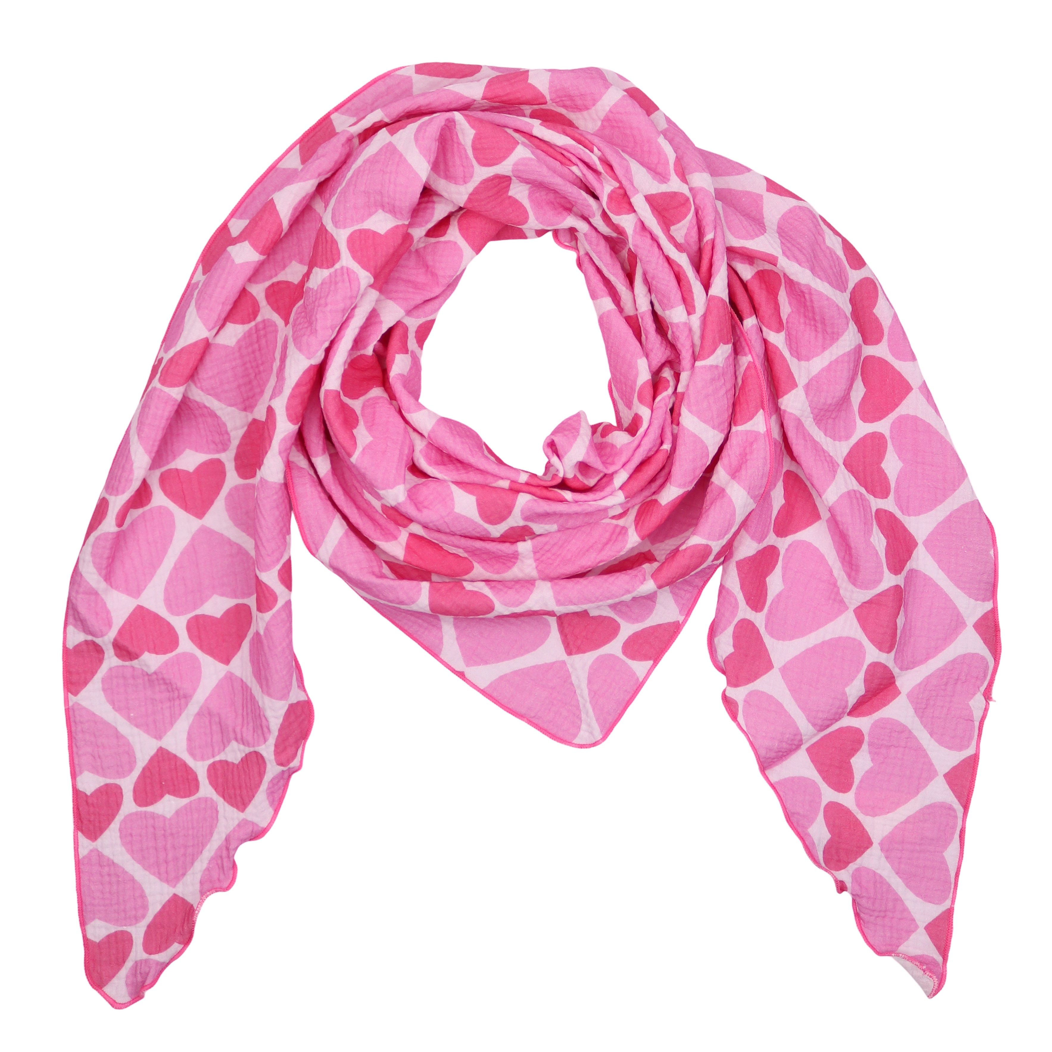 MIRROSI Dreieckstuch Aus Musellin Dreiecksschal ca.195x90 cm, Made in Italy Herz, (Leicht, ideal für das ganze Jahr; 100% Baumwolle), in tollen Farben (Herzen Muster)