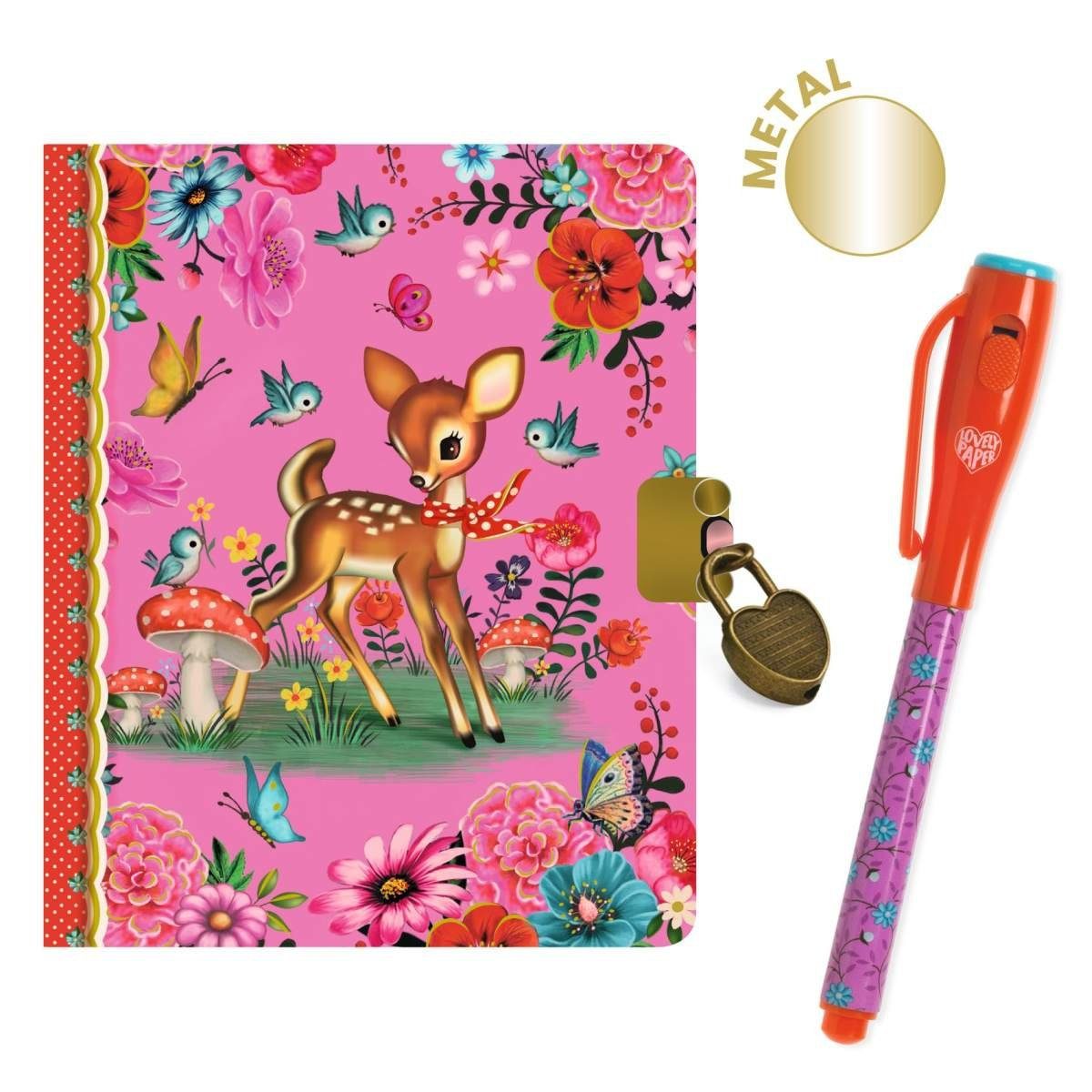 DJECO Tagebuch Geheimes Tagebuch mit Schloss und Stift mit UV-Lampe