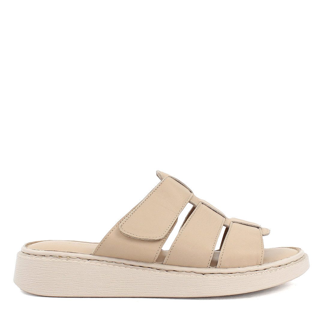 Celal Gültekin Leder Сандалии Damen Sommer mit Klettverschluss und Komfortsohle Sandalette Beige, offenes Design mit breiten Riemen