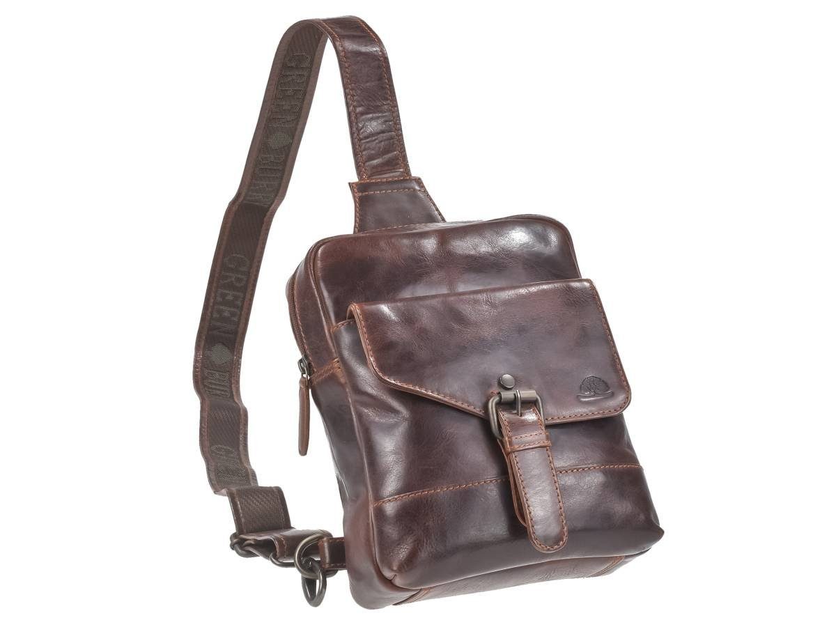 Greenburry Umhängetasche "Rugged" Crossbody Bag Herren Leder 19x24cm teak braun, Crossbag, Eingurtrucksack