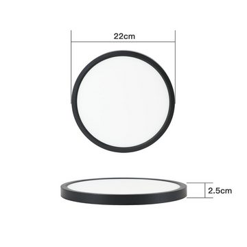 ZMH LED Deckenleuchte ∅22cm IP44 Wasserdicht einfache Selbstmontage mit Aufbauanleitung, nicht dimmbar, 3000K//4000K//6500K, Schwarz, 6500K