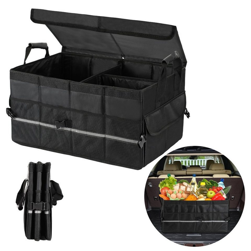 Clanmacy Klappbox Faltbox Kofferraum Organizer Auto,Kofferraumtasche mit  Fächern, Tragbar, Einfache Installation,Zusammenklappbar, Wasserfest