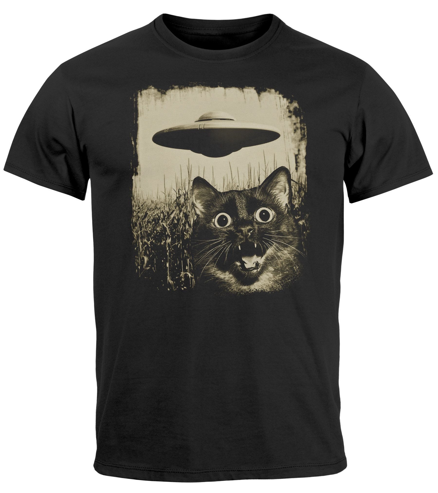 Neverless Print-Shirt Herren T-Shirt UFO Katze günstig online kaufen