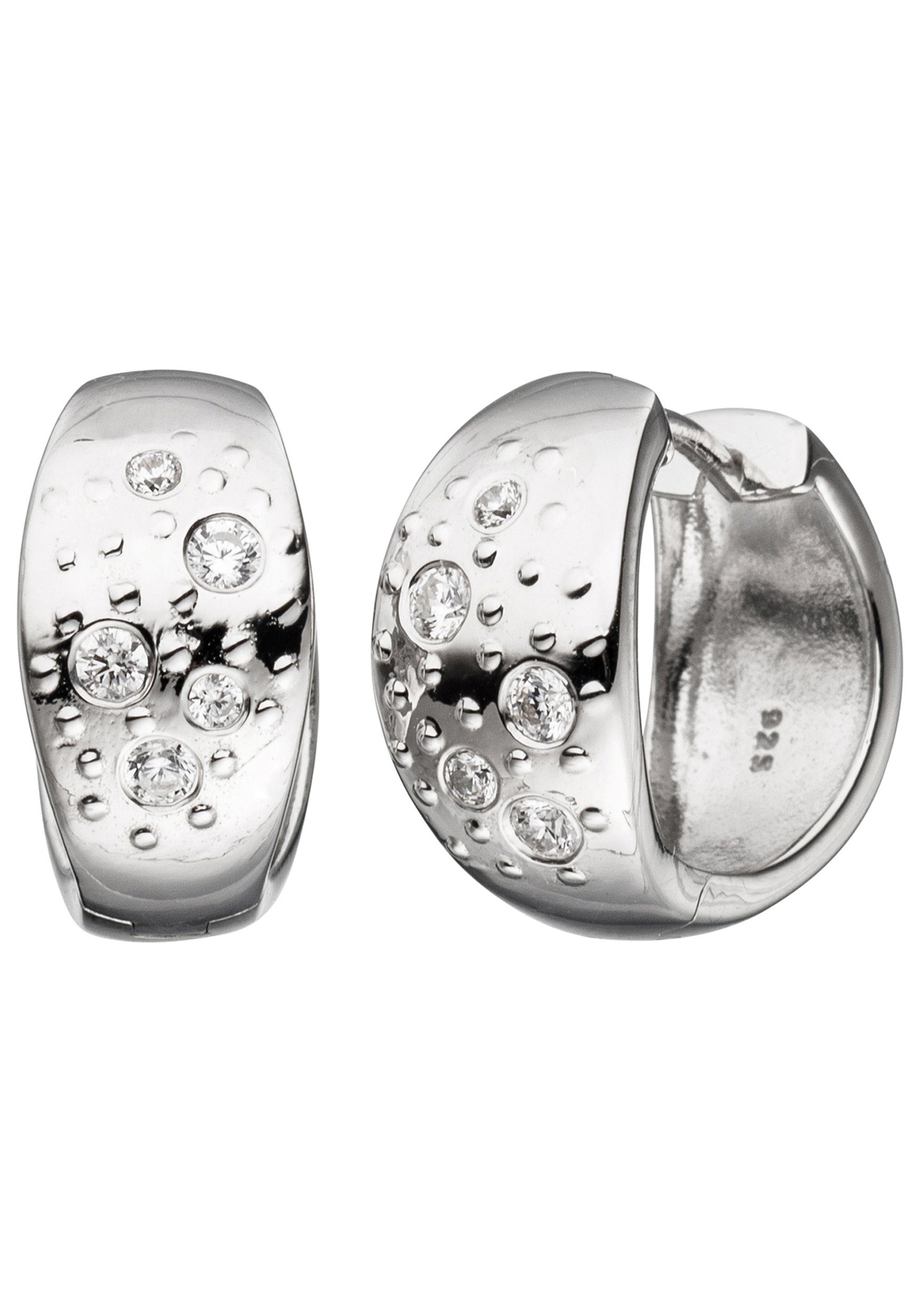 JOBO Paar Creolen, breit 925 Silber mit 10 Zirkonia