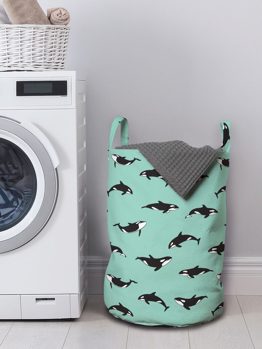 Säugetiere Wäschesäckchen mit Angeordnet Kordelzugverschluss Unregelmäßig Waschsalons, Wäschekorb Wale Griffen Abakuhaus für