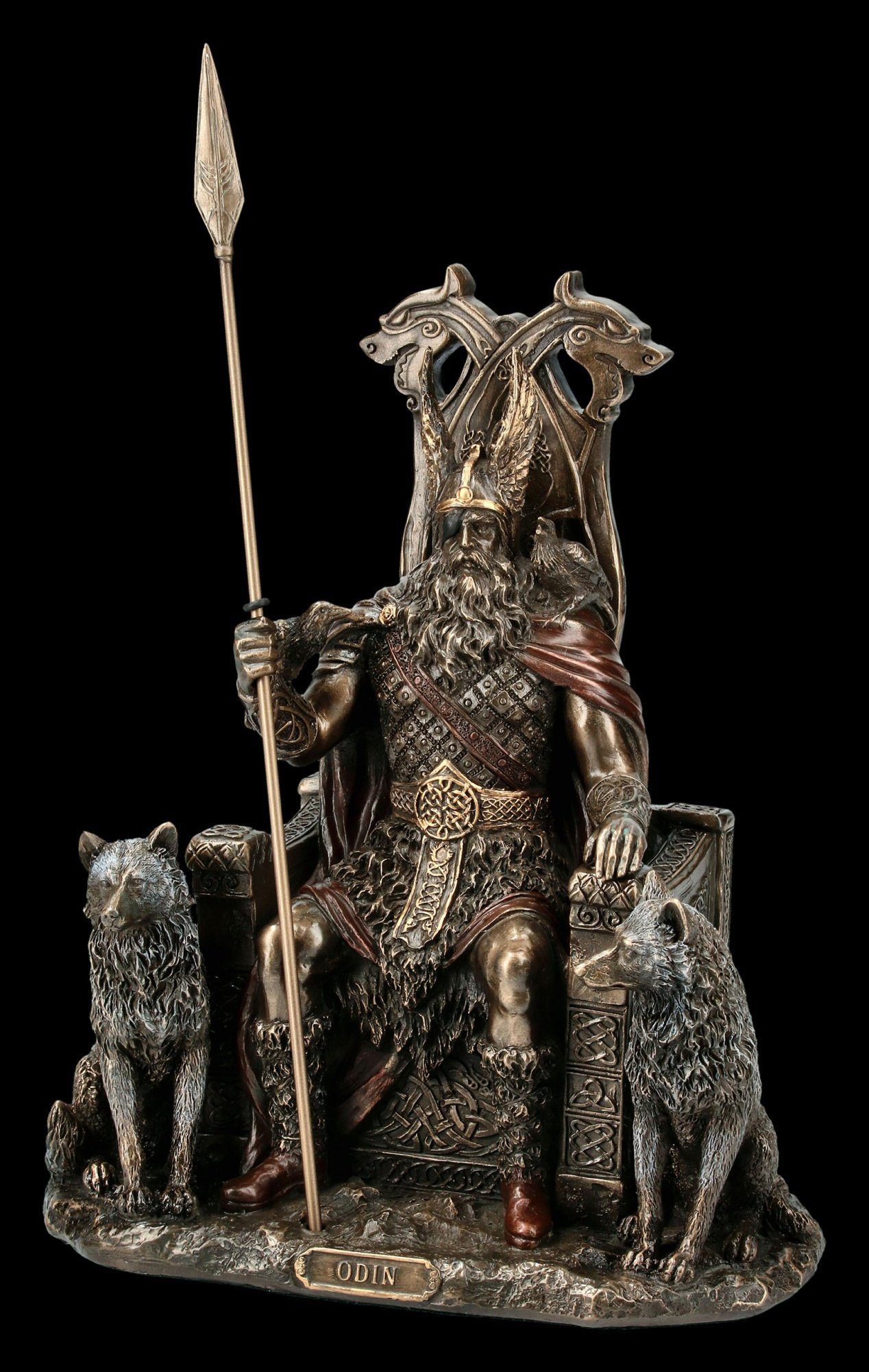 Figuren Shop GmbH Dekofigur Odin Figur - Germanischer Göttervater auf Thron - Wolf Deko