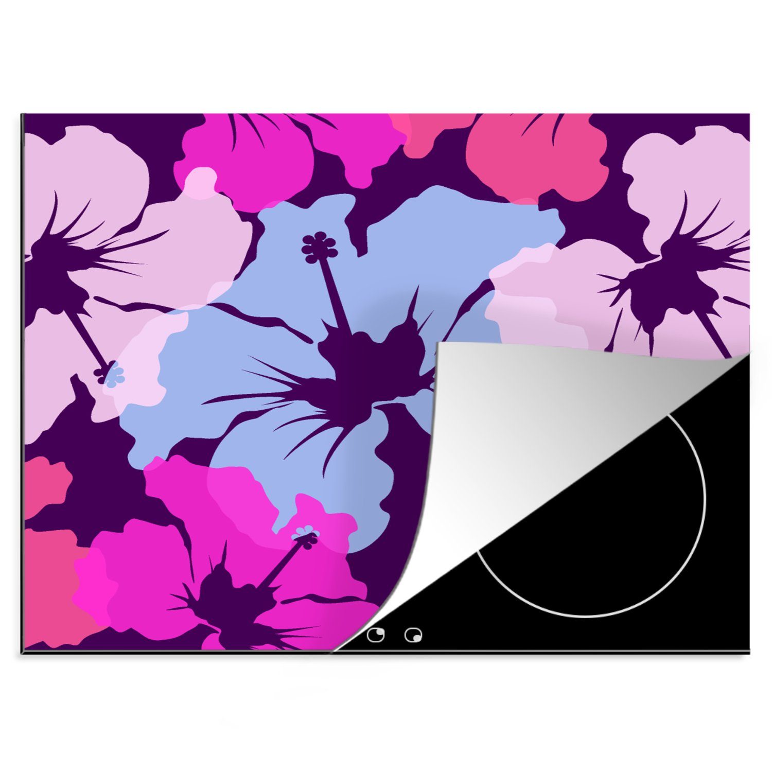 MuchoWow Herdblende-/Abdeckplatte Pastell - Hibiskus - Blume - Hawaii - Entwurf, Vinyl, (1 tlg), 60x52 cm, Mobile Arbeitsfläche nutzbar, Ceranfeldabdeckung