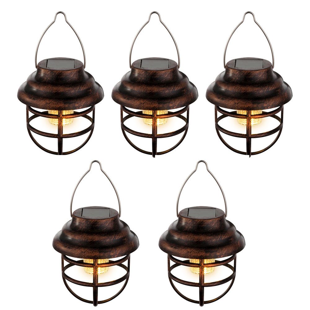 GLOBO LIGHTING LED Solarleuchte, LED-Leuchtmittel fest verbaut, 5er Set LED Solarleuchte Pendellampe Laternen Gitter Design Außenlampe