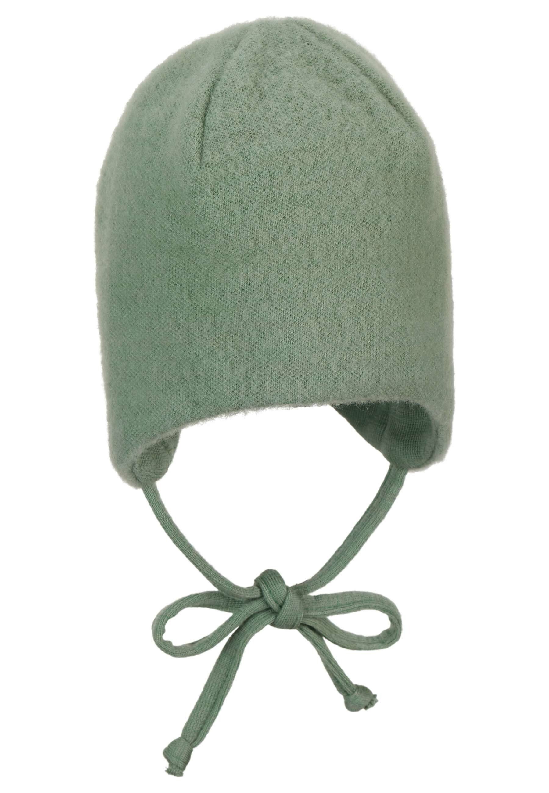 Kinder grün Mütze (1-St., Baby Schlupfmütze Wintermütze aus Bindeband mit Beanie Ohrenklappen) angeschnittenen für Sterntaler® weicher Mütze unifarben und Merinowolle