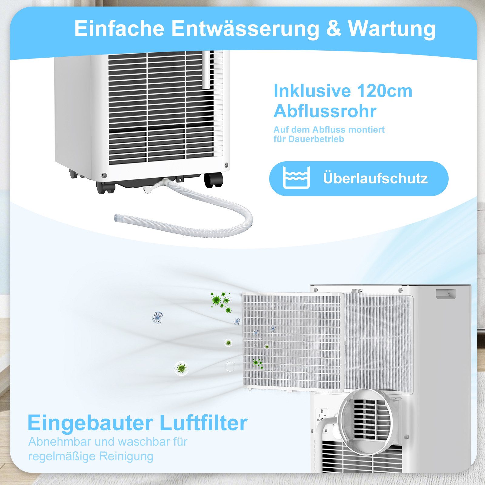 oyajia Klimagerät 6-in-1 7000/9000 BTU Mobile Klimaanlage mit Luftentfeuchter Ventilator, Fernbedienung,Timer, Energieeinsparung, Abluftschlauch, Digitaldisplay