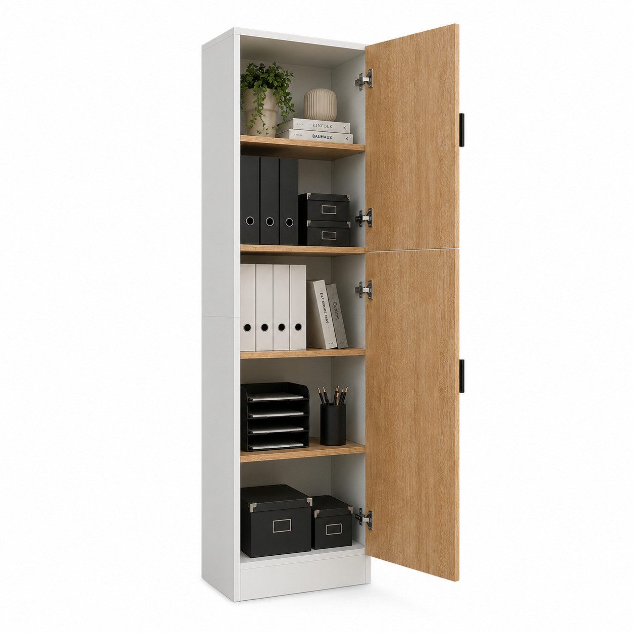 VCM Aktenschrank Dilos Aktenschrank B. 52 x T. 30 x H. 183 cm Mehrzweckschrank mit 2 Drehtüren, 5 Fächer, Wohnzimmerschrank
