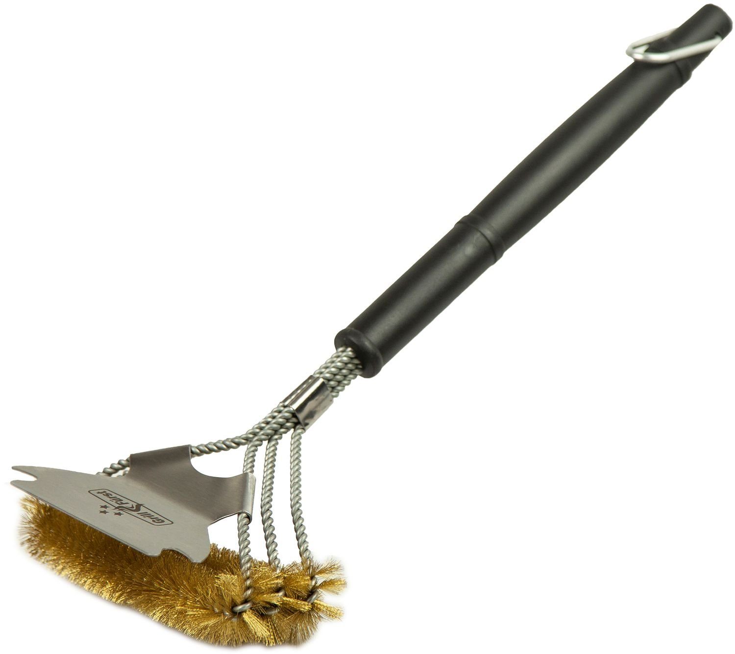 Grillbürste Grillfürst Grillbürste Messing für Gusseisen Roste, mit breitem 3-fach Bürstenkopf und Schaber